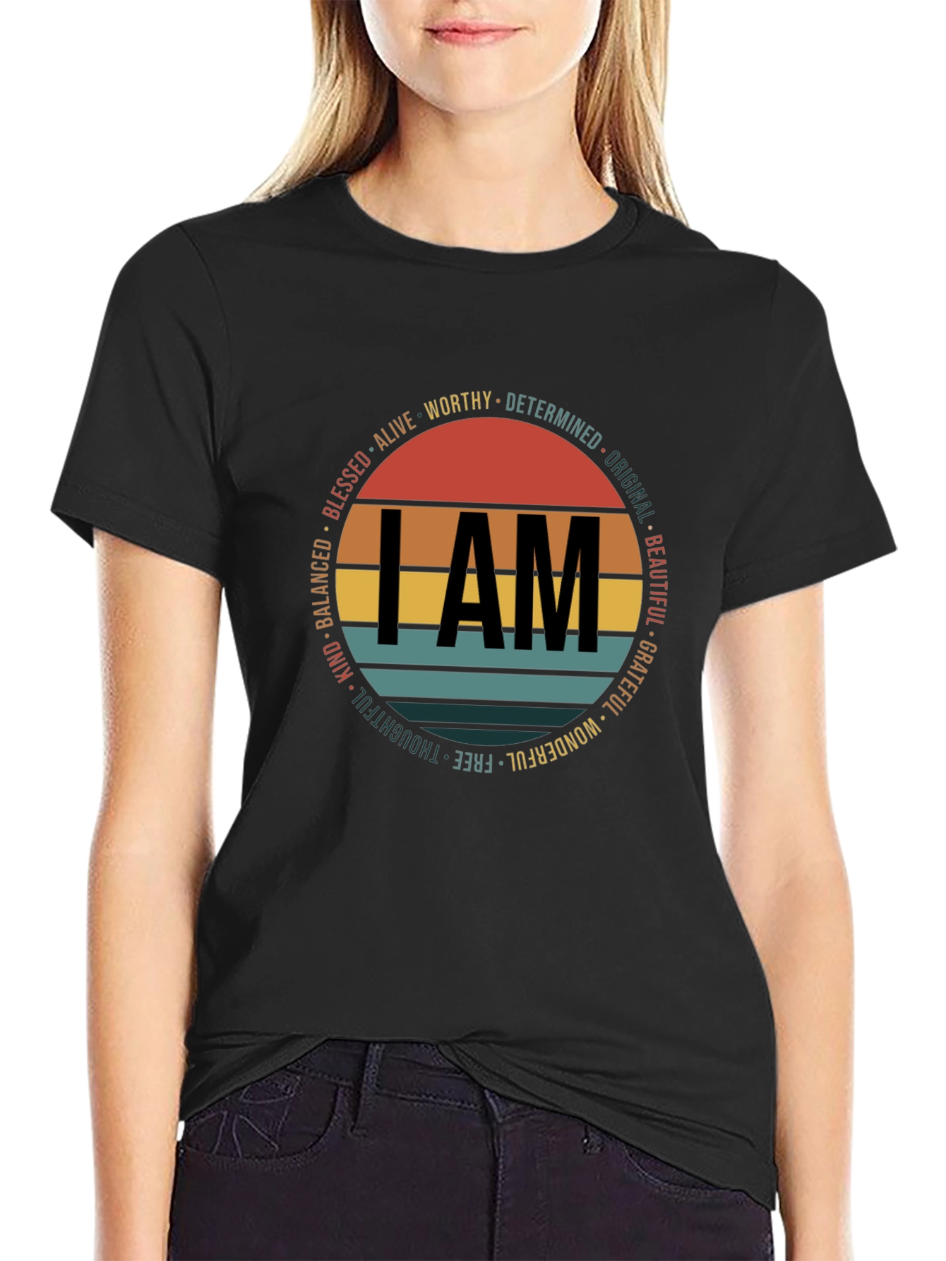 Black I AM Graphic Print Crew Neck T-Shirt view 2