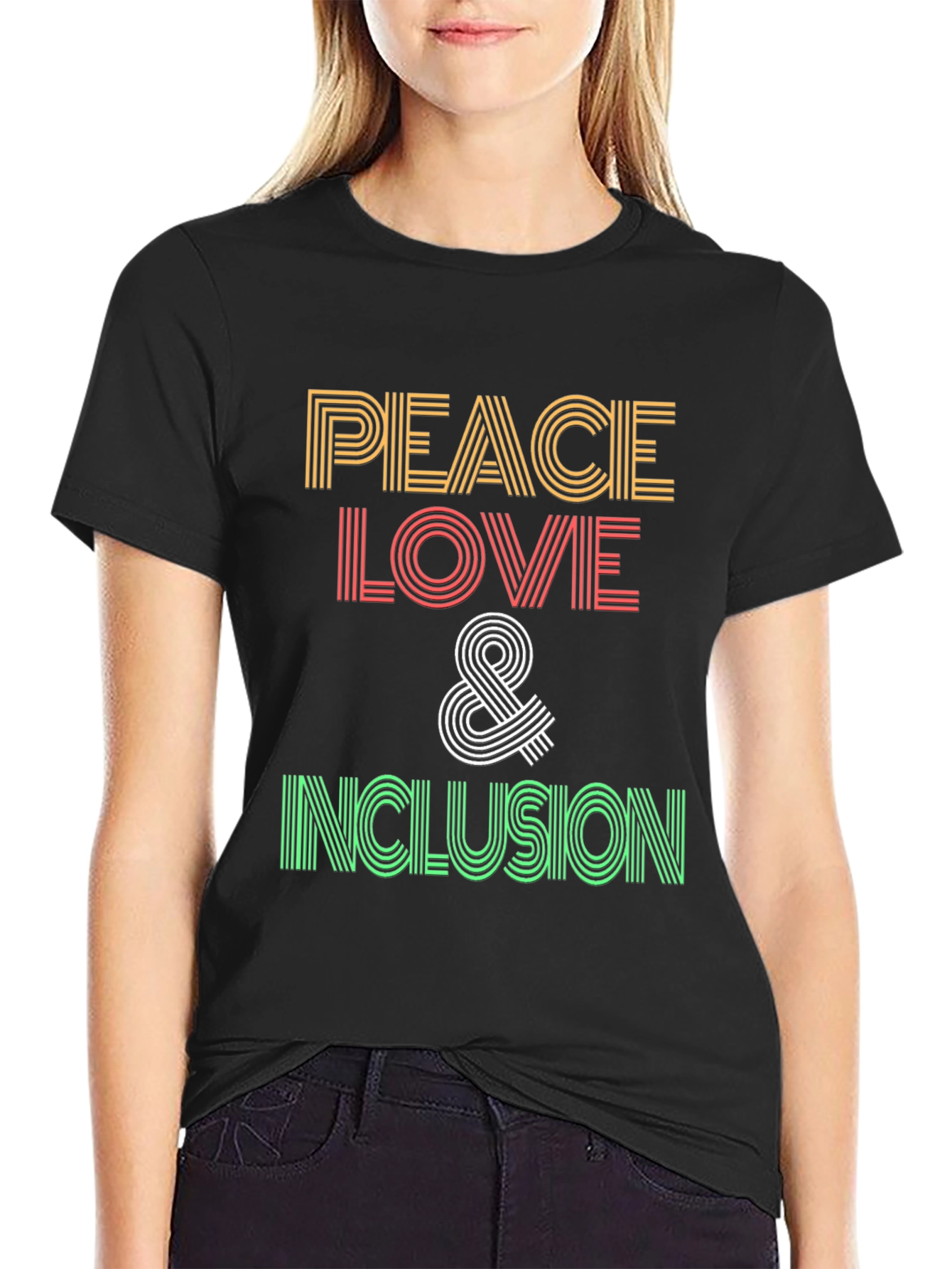 Black Peace Love and Inclusion Graphic T-Shirt view 2