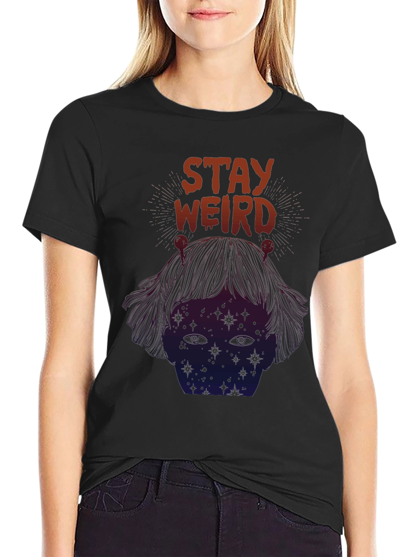 Black Stay Weird Graphic Tee - Black Short Sleeve Unisex T-Shirt view 2