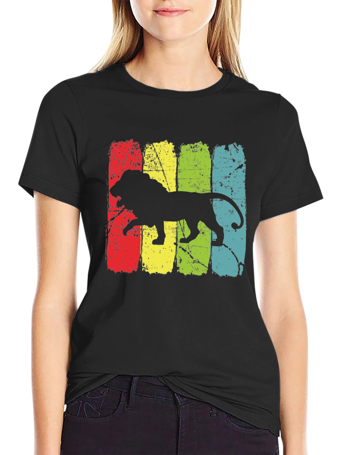 Black Retro Lion Graphic Tee - Men's Short Sleeve Black T-Shirt view 2