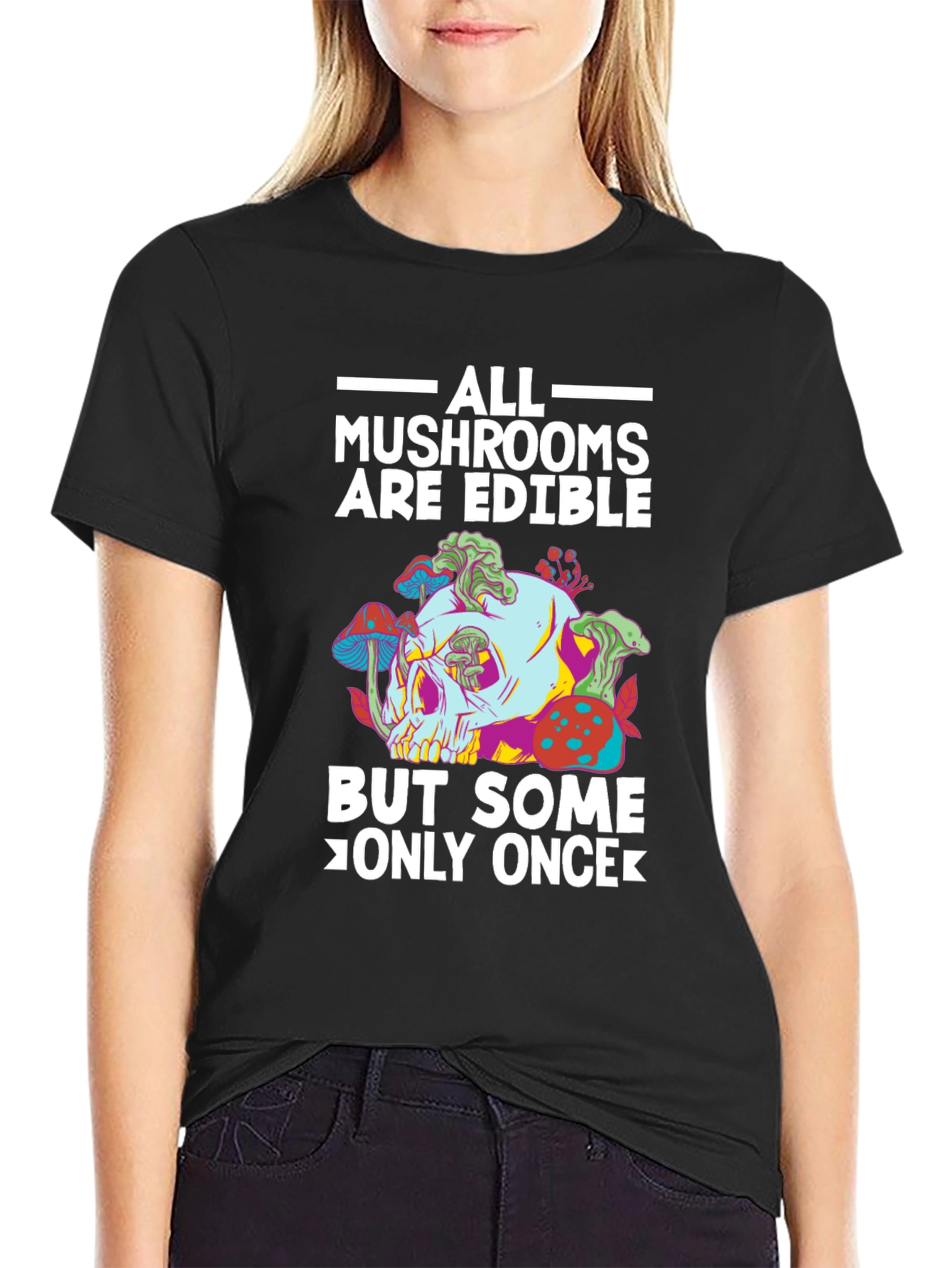 Black Mushroom Skull T-Shirt - Edible Joke Tee view 2