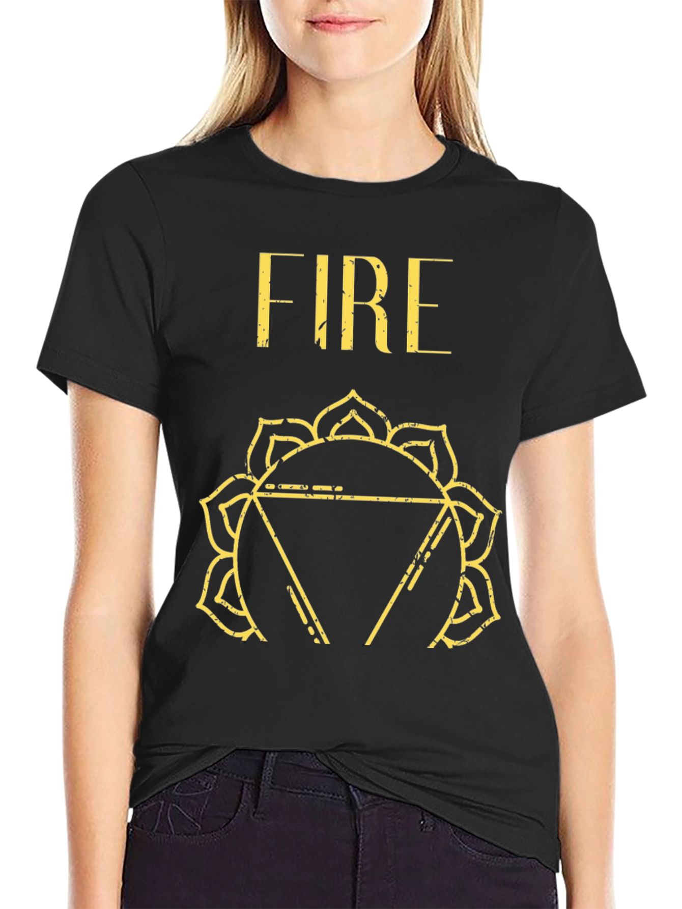 Black Fire Chakra Graphic Tee - Black Cotton T-Shirt view 2