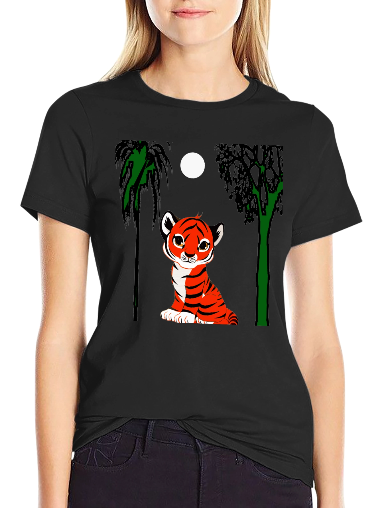 Black Cute Tiger Cub Graphic Tee - Black view 2