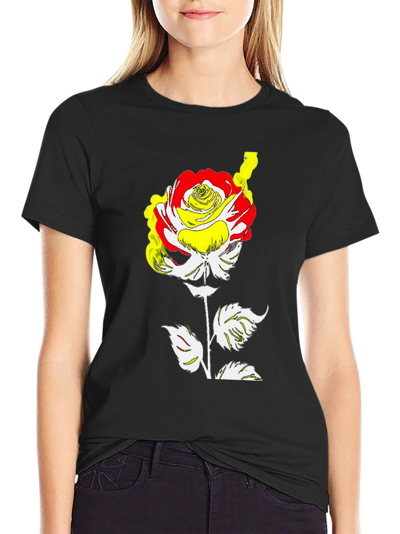 Black Rose Graphic Tee - Modern Art Style view 2