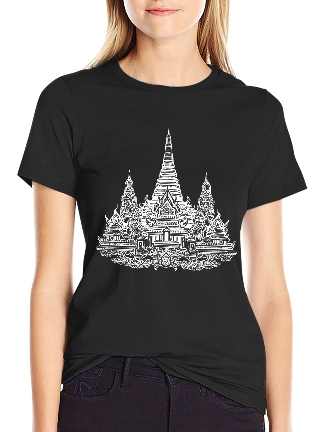 Black Temple Graphic Tee - Black Cotton T-Shirt view 2