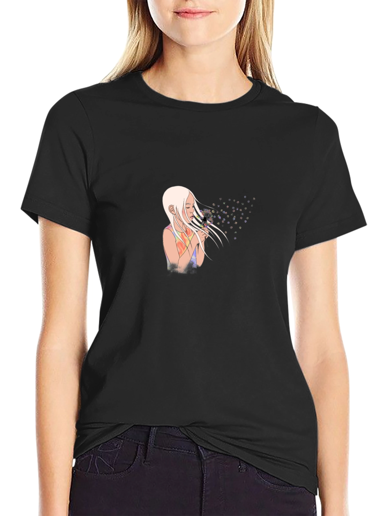 Black Girl Blowing Dandelion Black T-Shirt view 2