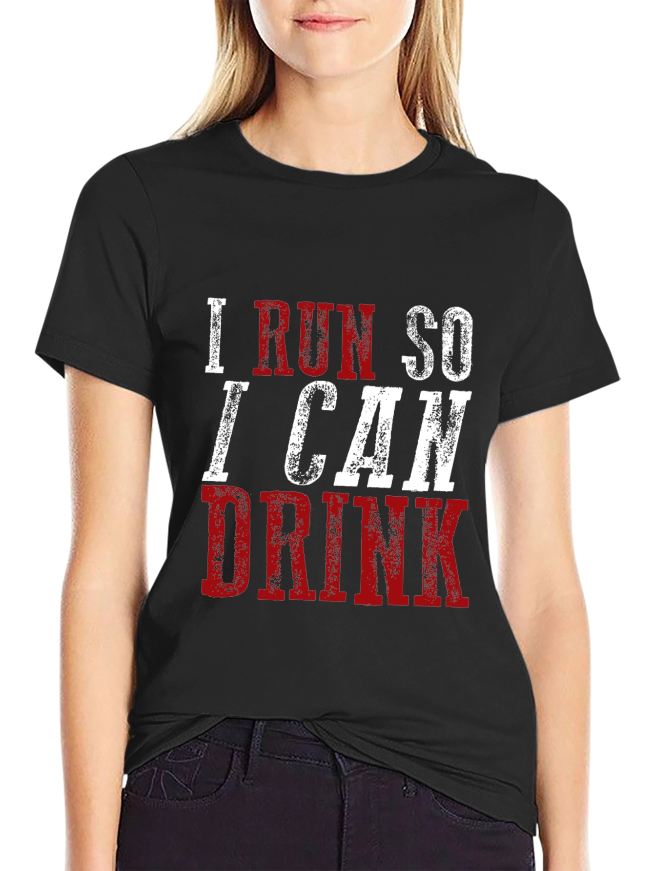 Black Funny 'I Run So I Can Drink' Graphic Tee view 2