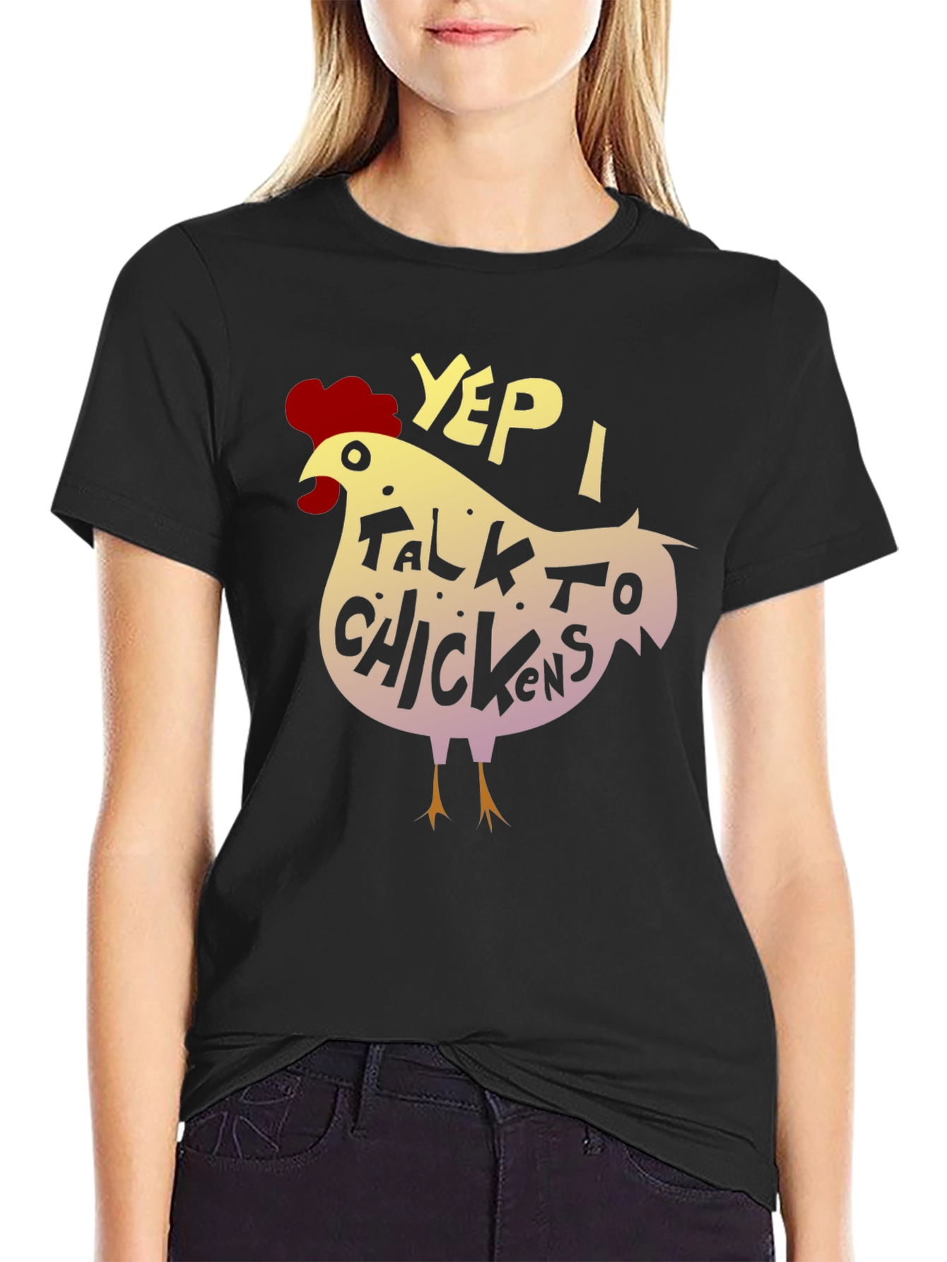 Black Yep, I Talk to Chickens - Novelty Graphic T-Shirt view 2