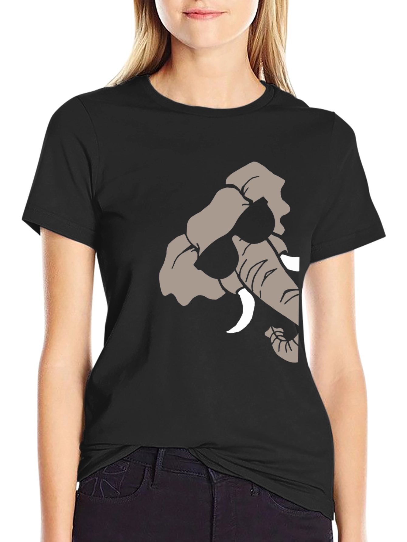 Black Cool Elephant Graphic Tee - Stylish Black T-Shirt view 2