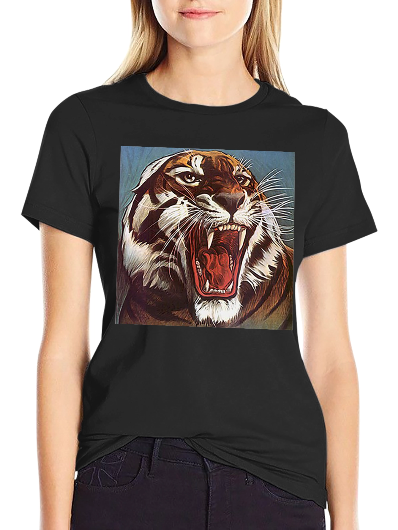 Black Roaring Tiger Graphic Tee - Fierce Style view 2