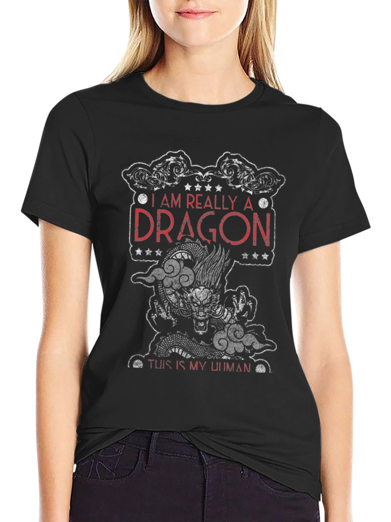 Black I am Really a Dragon Graphic Tee view 2