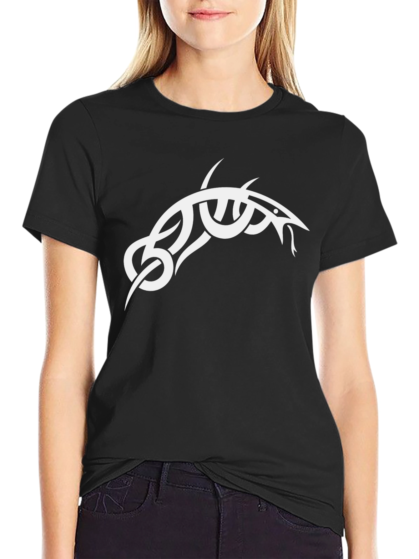 Black Tribal Snake Graphic Black T-Shirt view 2