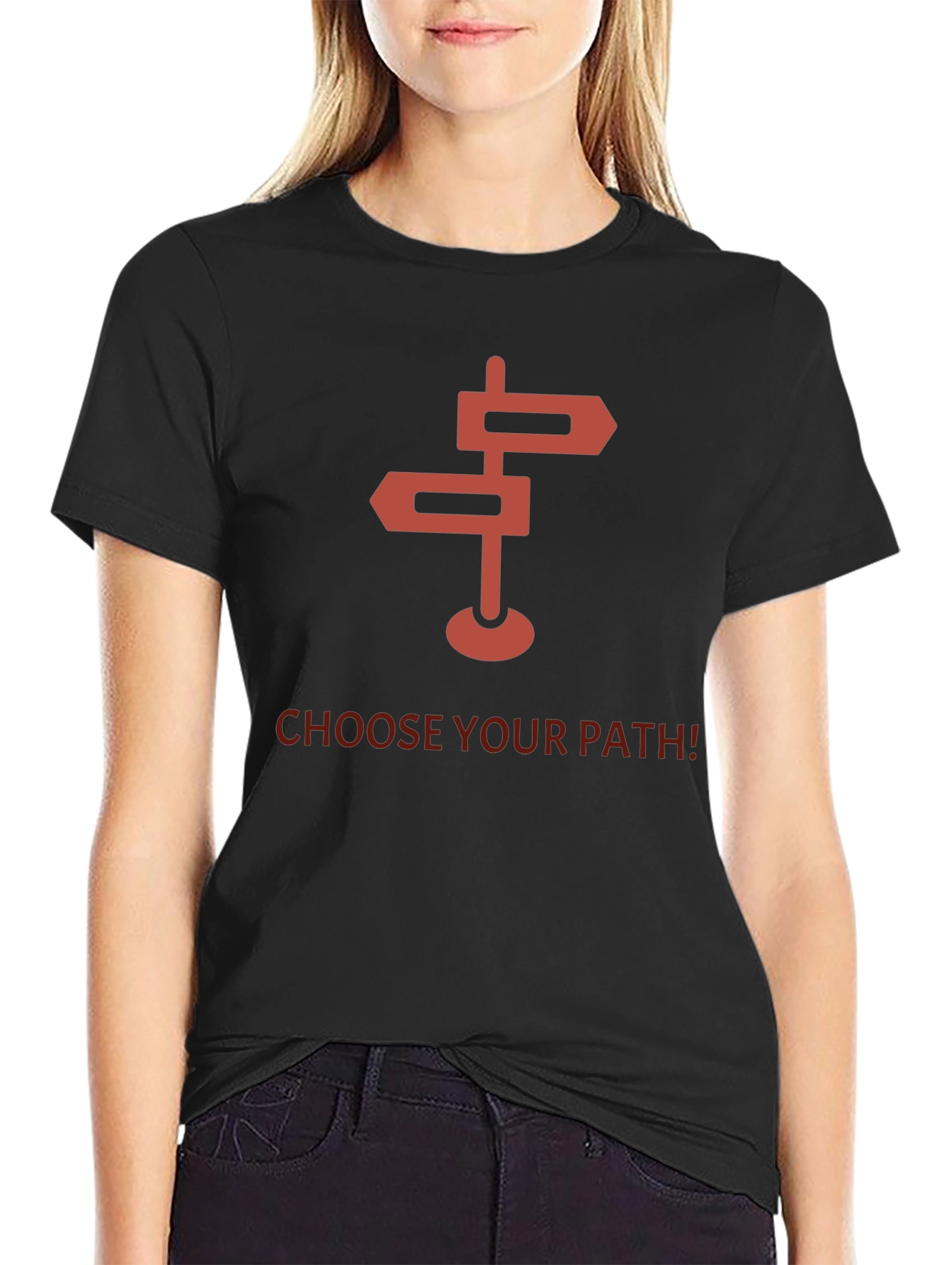 Black Choose Your Path Graphic Tee - Direction Sign Design view 2