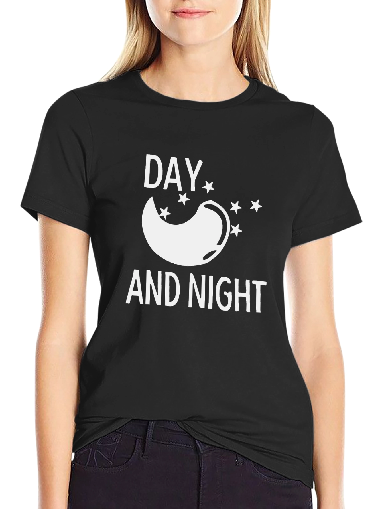 Black Day and Night Graphic Tee - Black Cotton T-Shirt view 2