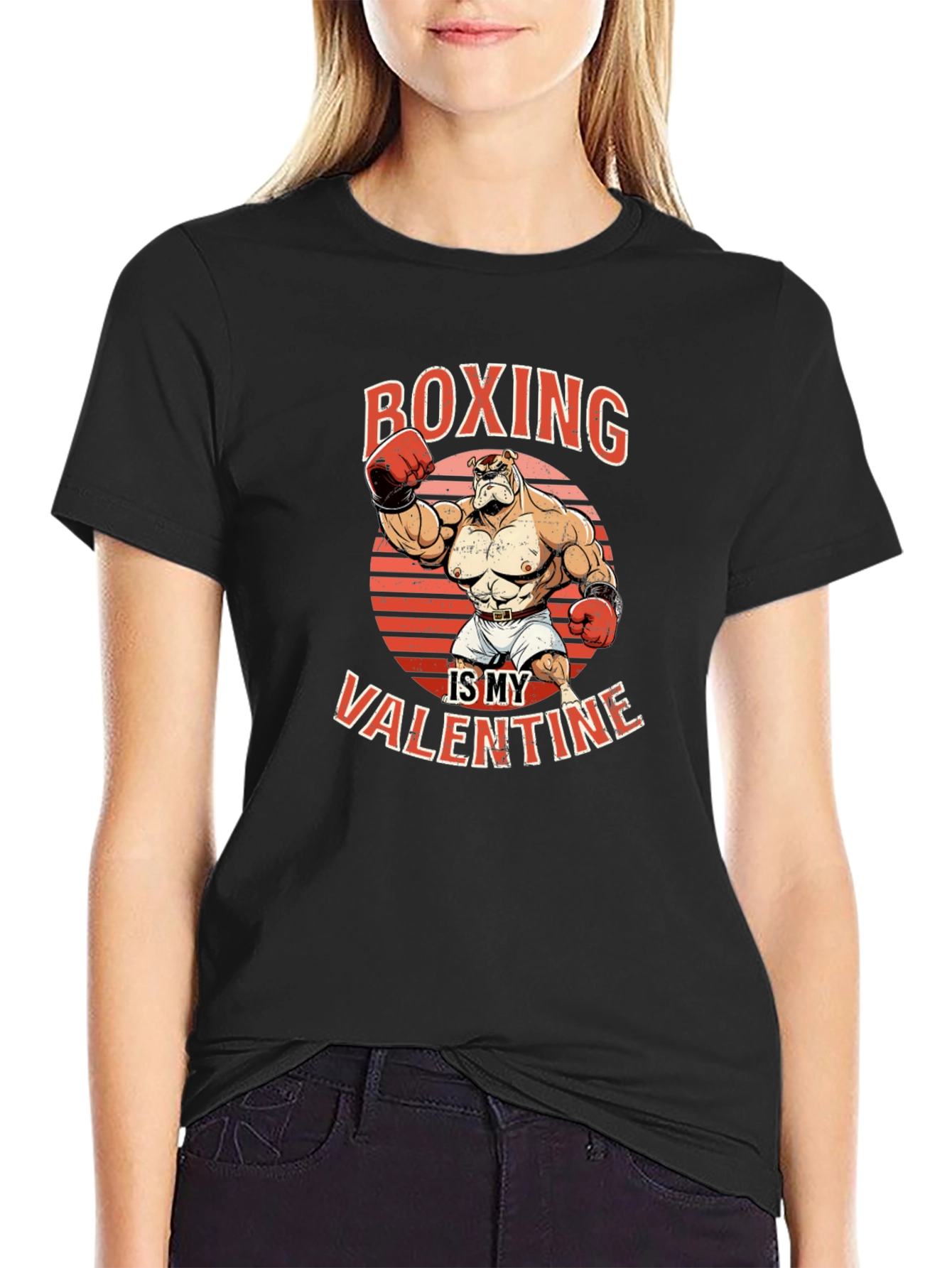 Black Boxing is My Valentine Graphic T-Shirt view 2