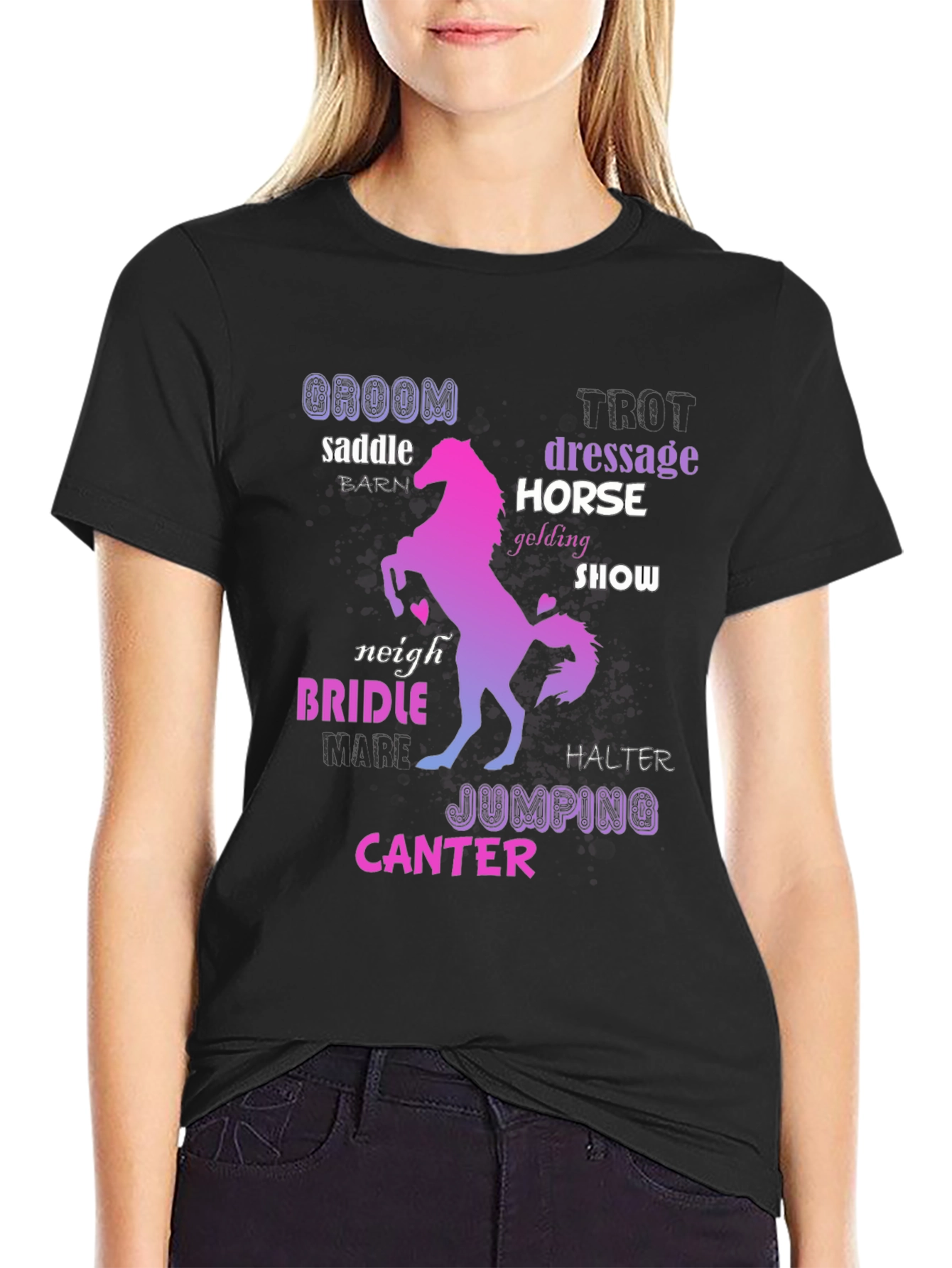 Black Equestrian Word Art T-Shirt view 2