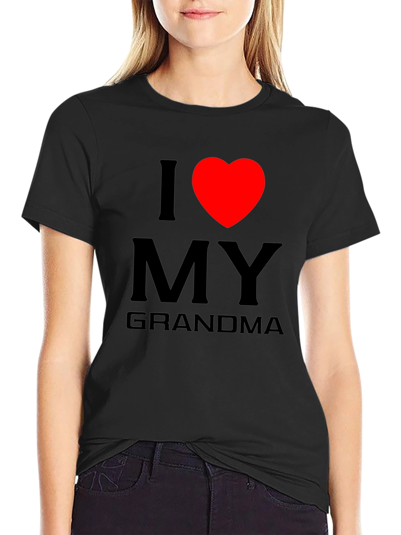 Black I Love My Grandma Black T-Shirt - Heart Graphic view 2