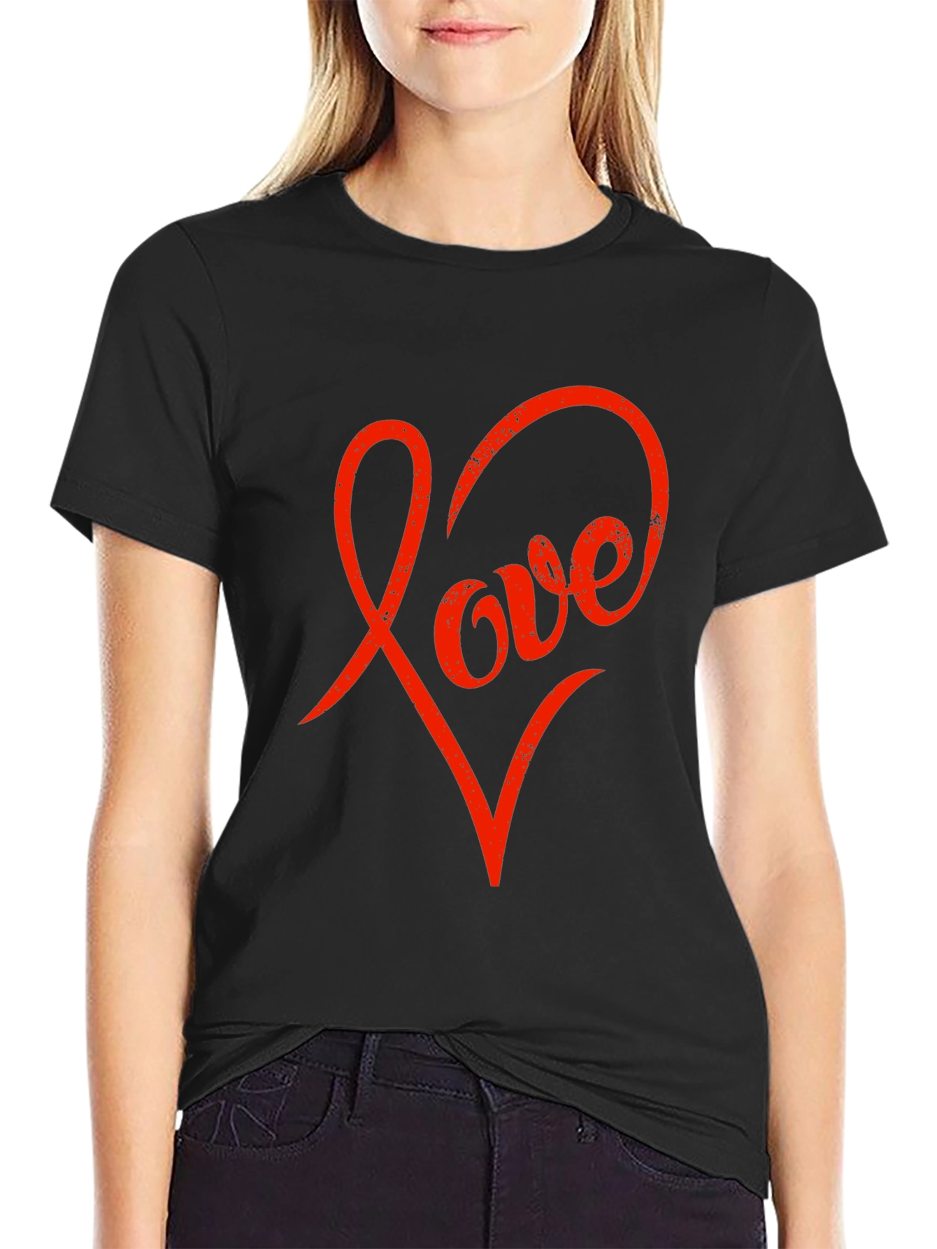 Black Love Heart Graphic Black T-Shirt view 2