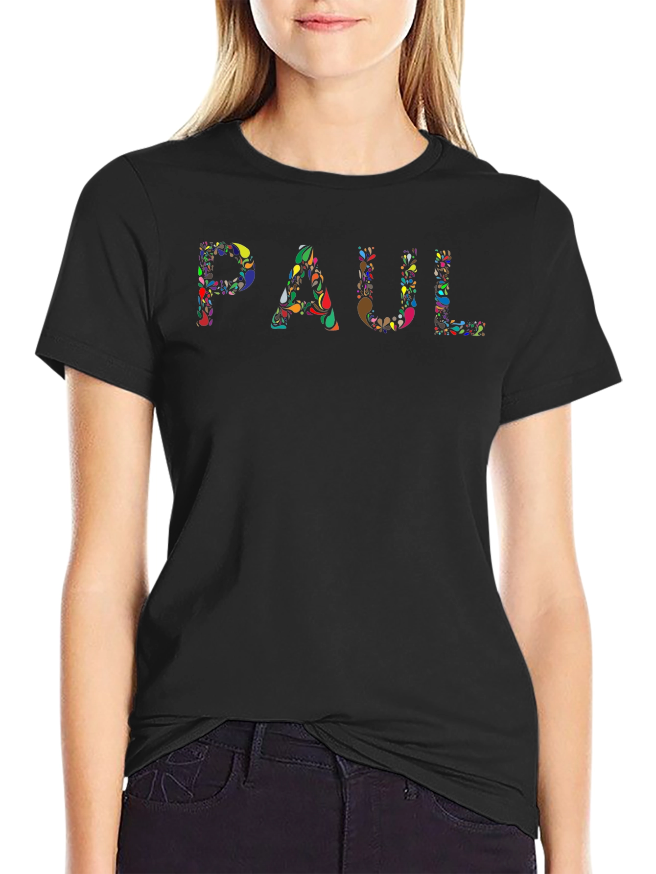Colorful 'PAUL' Graphic Black T-Shirt - 2