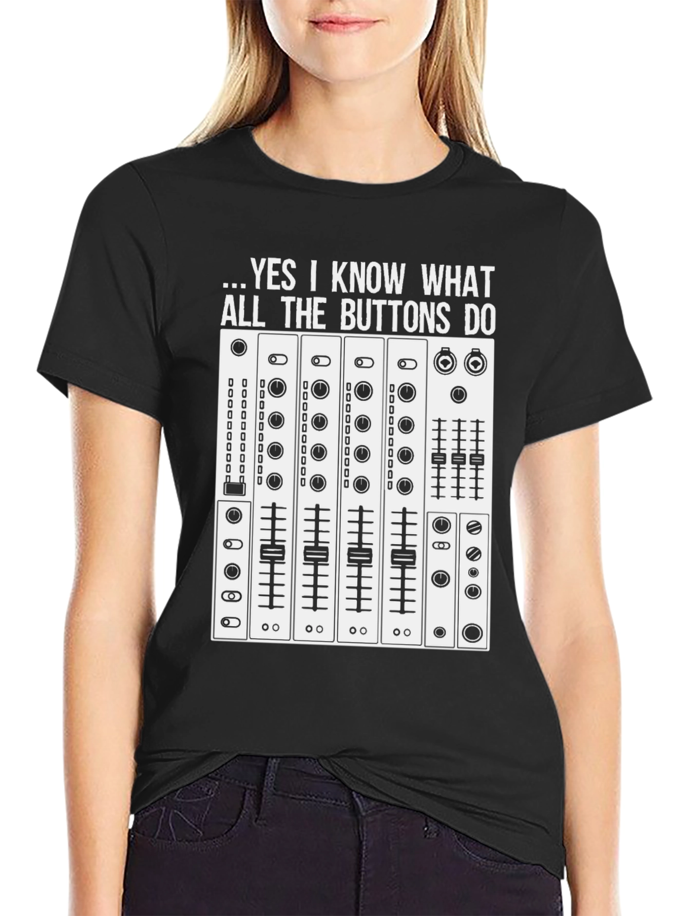 Black DJ Mixer T-Shirt - Yes I Know What All the Buttons Do view 2
