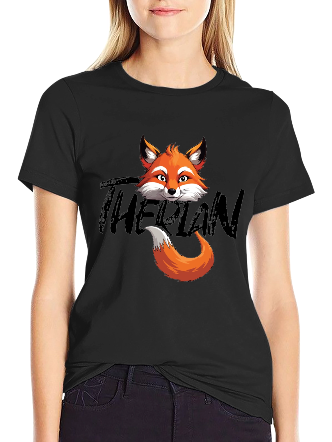 Black Fox Head & Tail Graphic T-Shirt - The Plan view 2