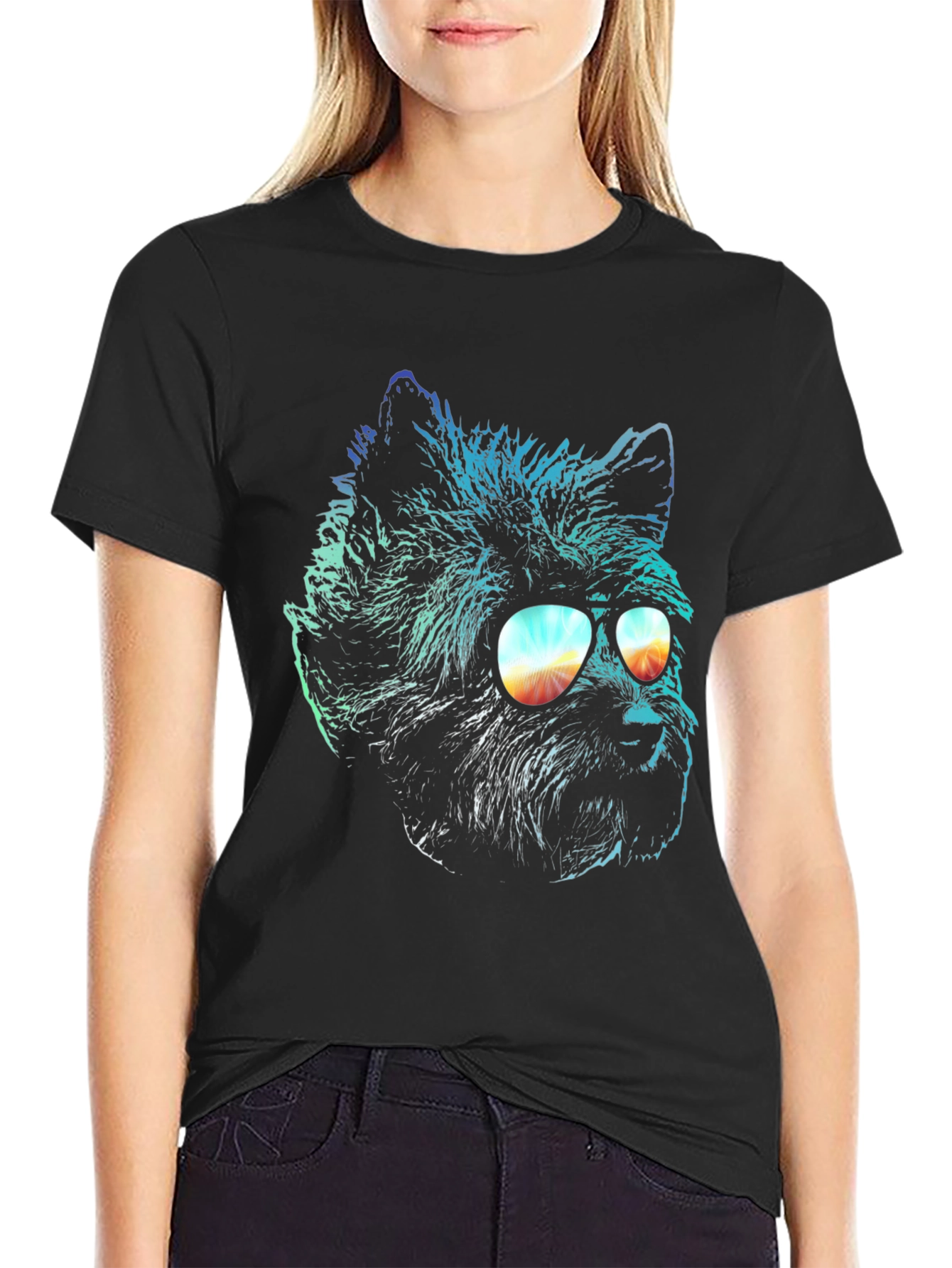 Black Cool Dog in Sunglasses Graphic T-Shirt view 2