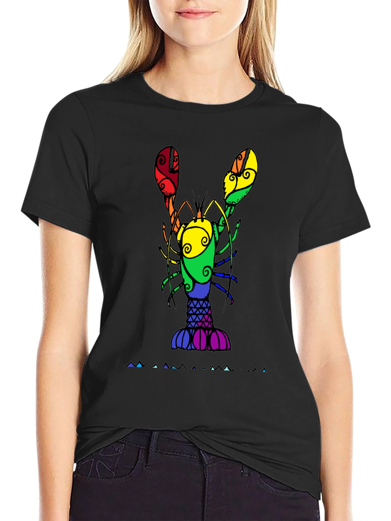 Black Rainbow Lobster Graphic Tee view 2