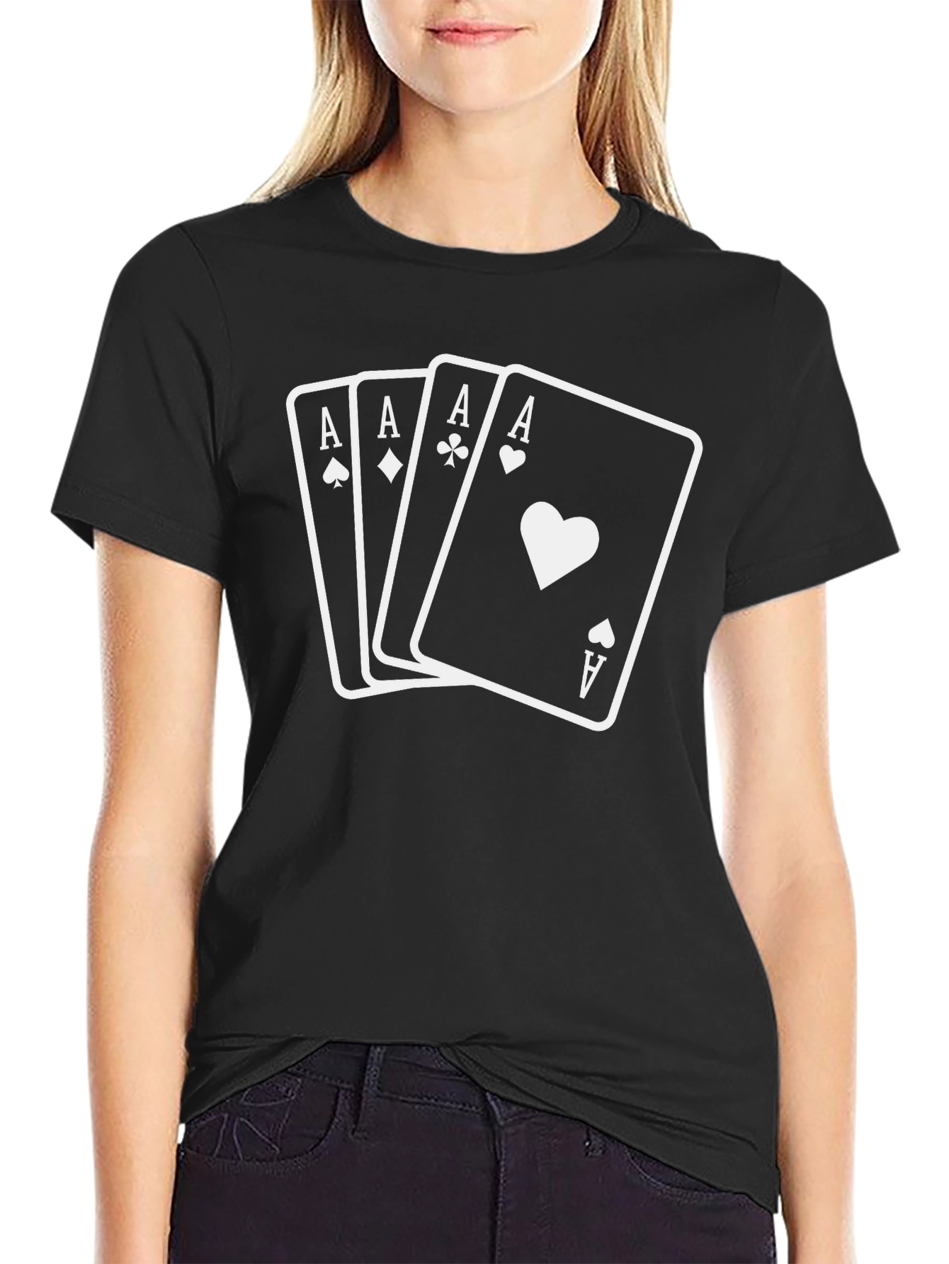 Black Four Aces Graphic Tee - Black Cotton T-Shirt view 2