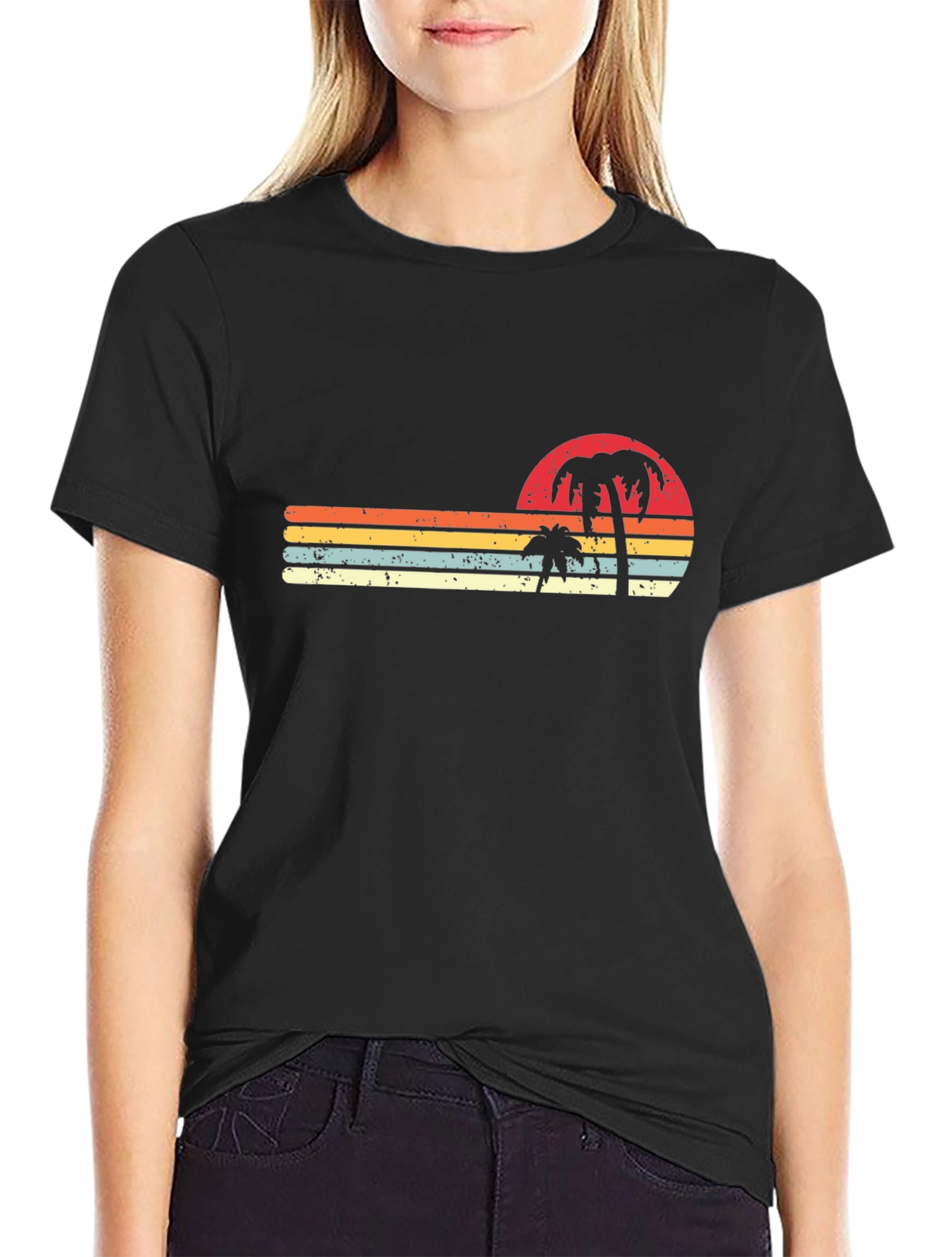 Black Retro Sunset Palm Tree T-Shirt view 2