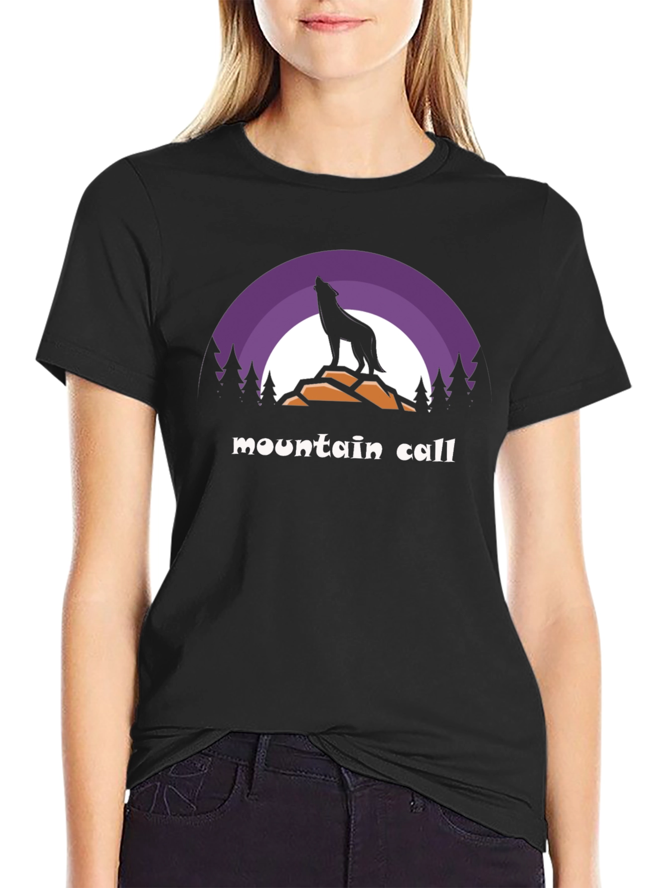 Black Mountain Call Wolf Graphic T-Shirt - Nature Lover Tee view 2