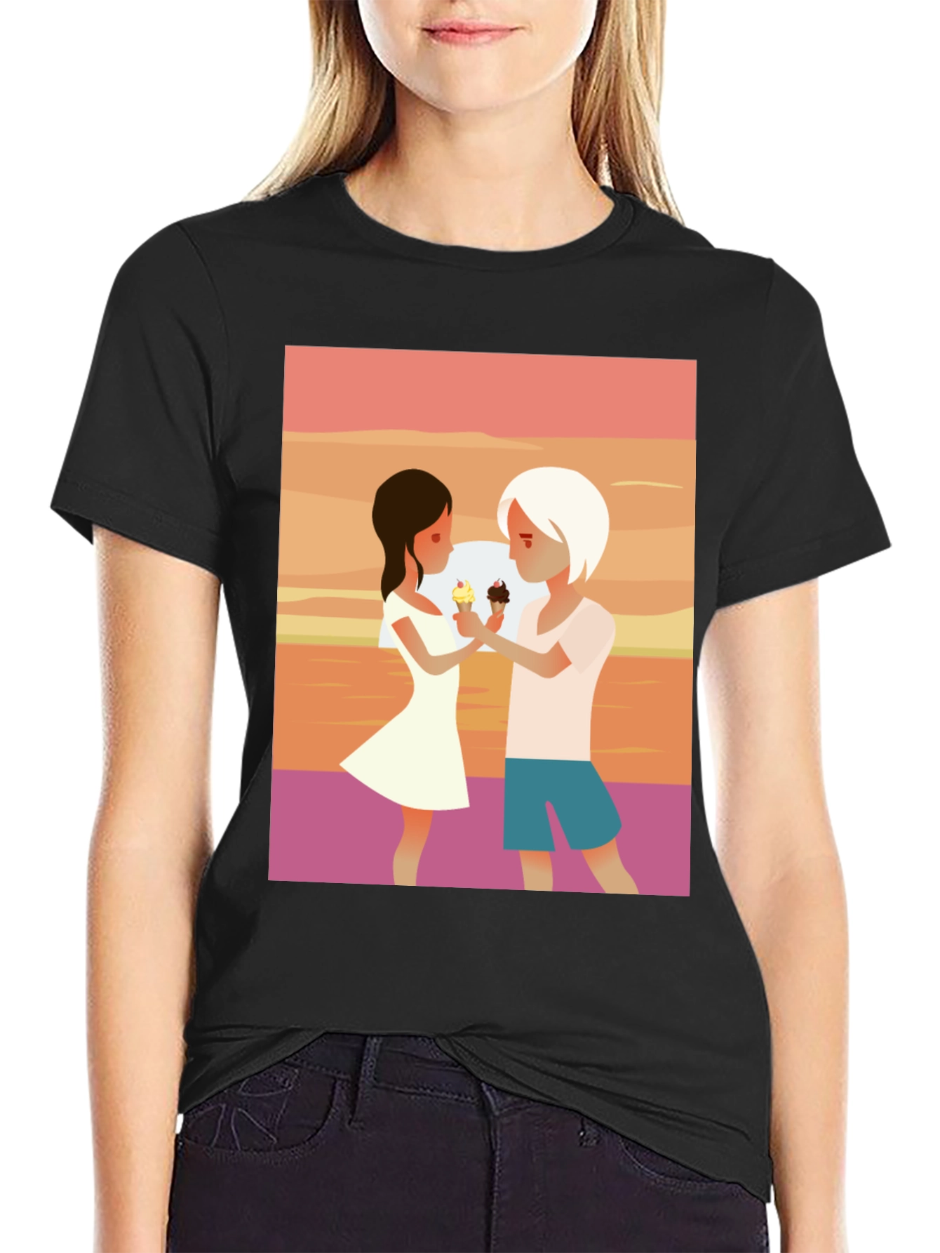 Black Couple Ice Cream Graphic T-Shirt - Unisex Casual Tee view 2