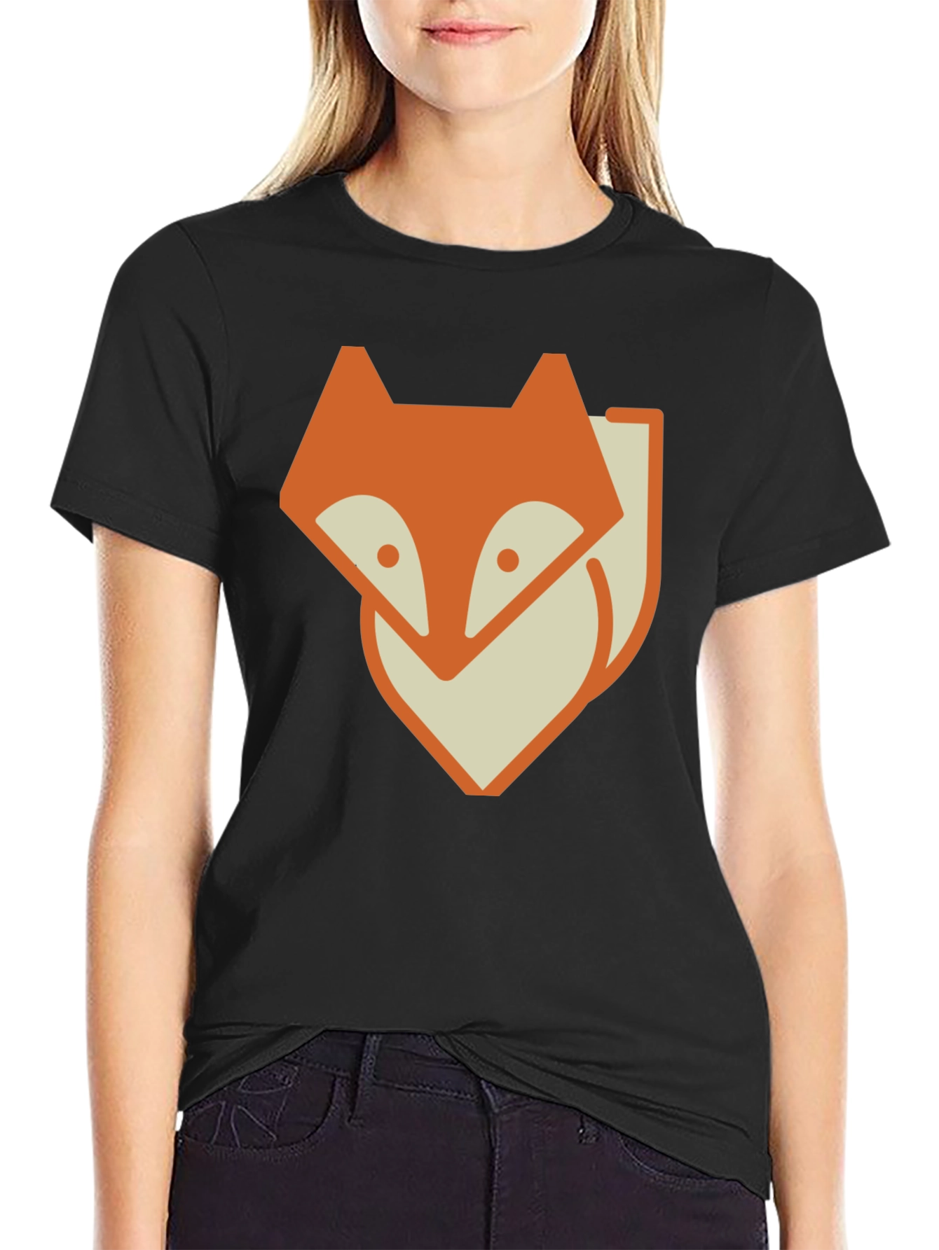 Black Fox Graphic Print Tee - Stylish Black T-Shirt view 2