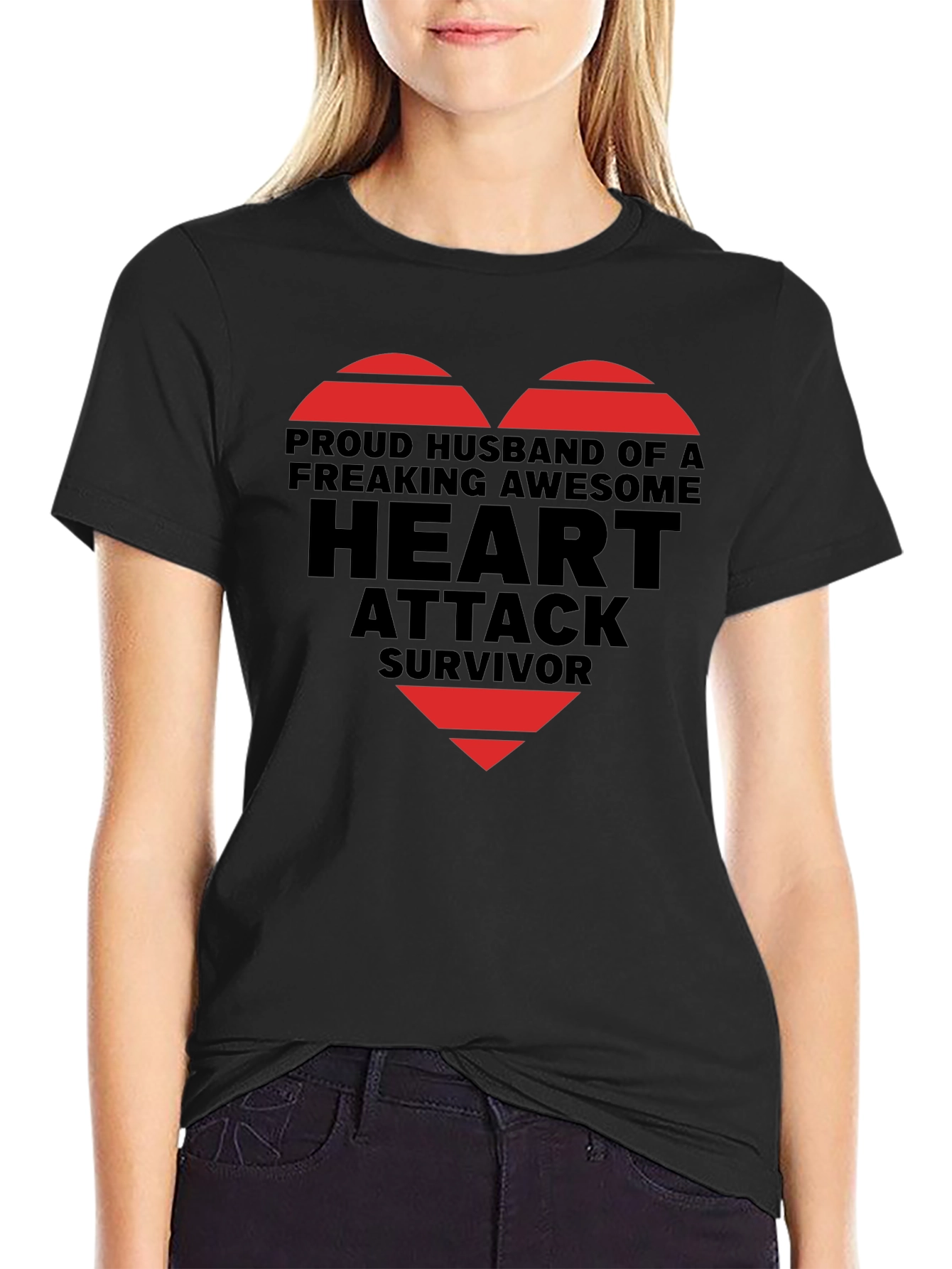 Black Proud Husband Heart Attack Survivor Graphic Tee view 2