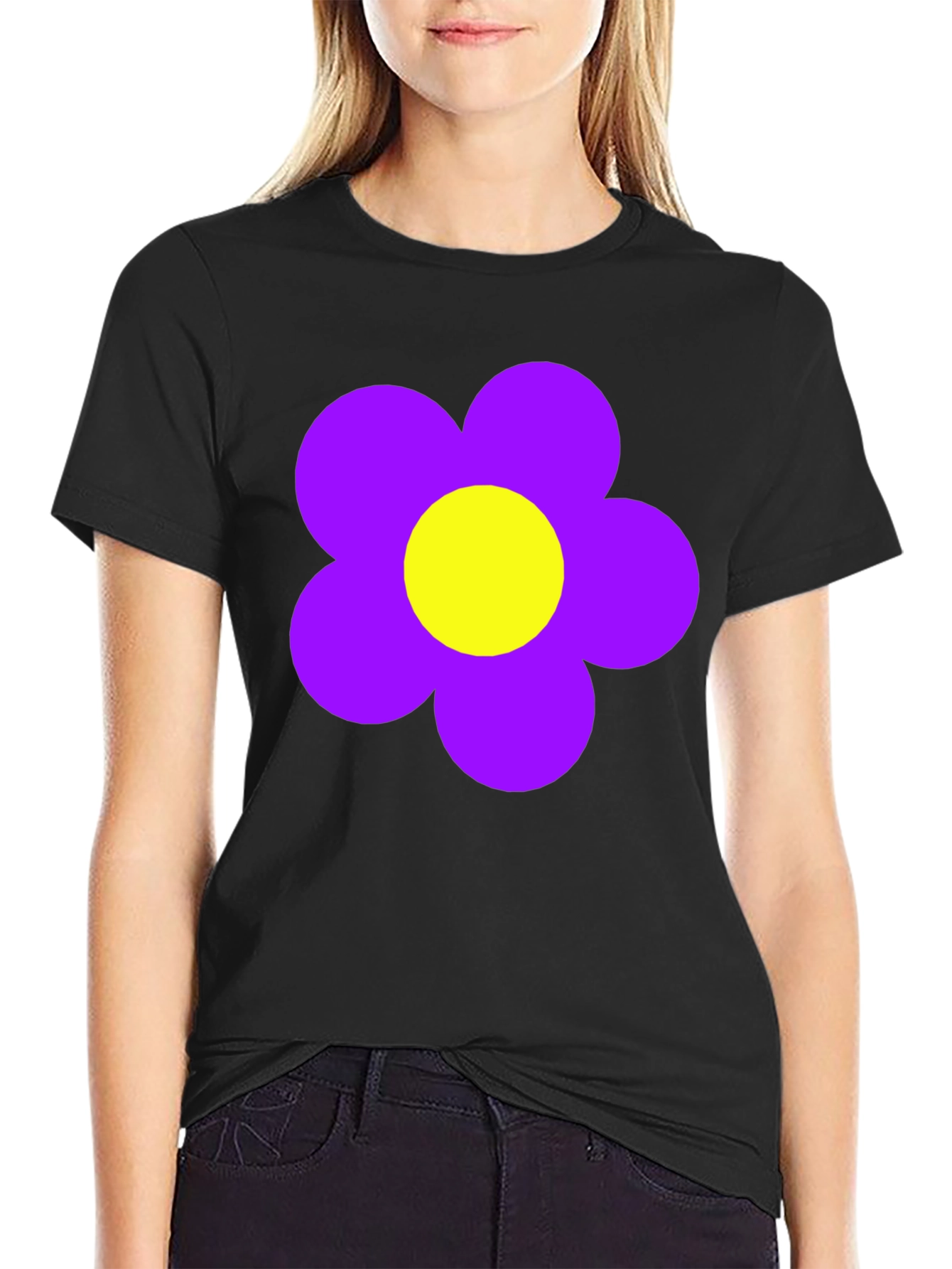 Black Retro Flower Power T-Shirt - Black view 2