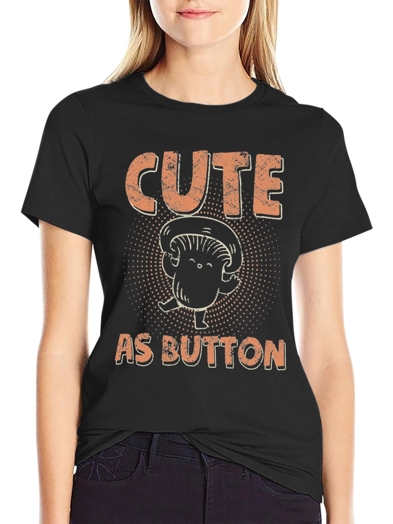 Black Cute as Button Mushroom Graphic Tee view 2
