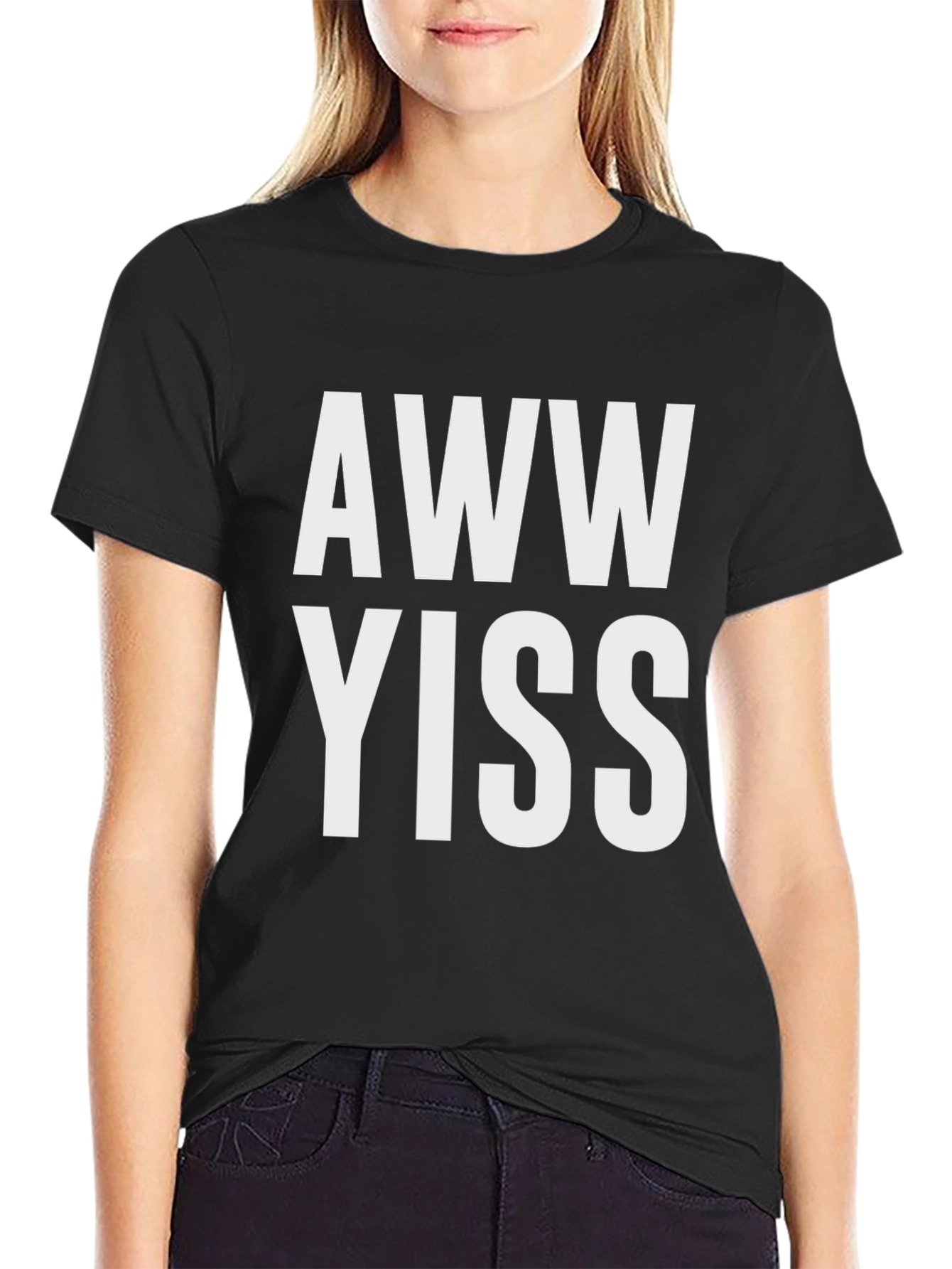 Black Aww Yiss Graphic T-Shirt - Novelty Tee view 2