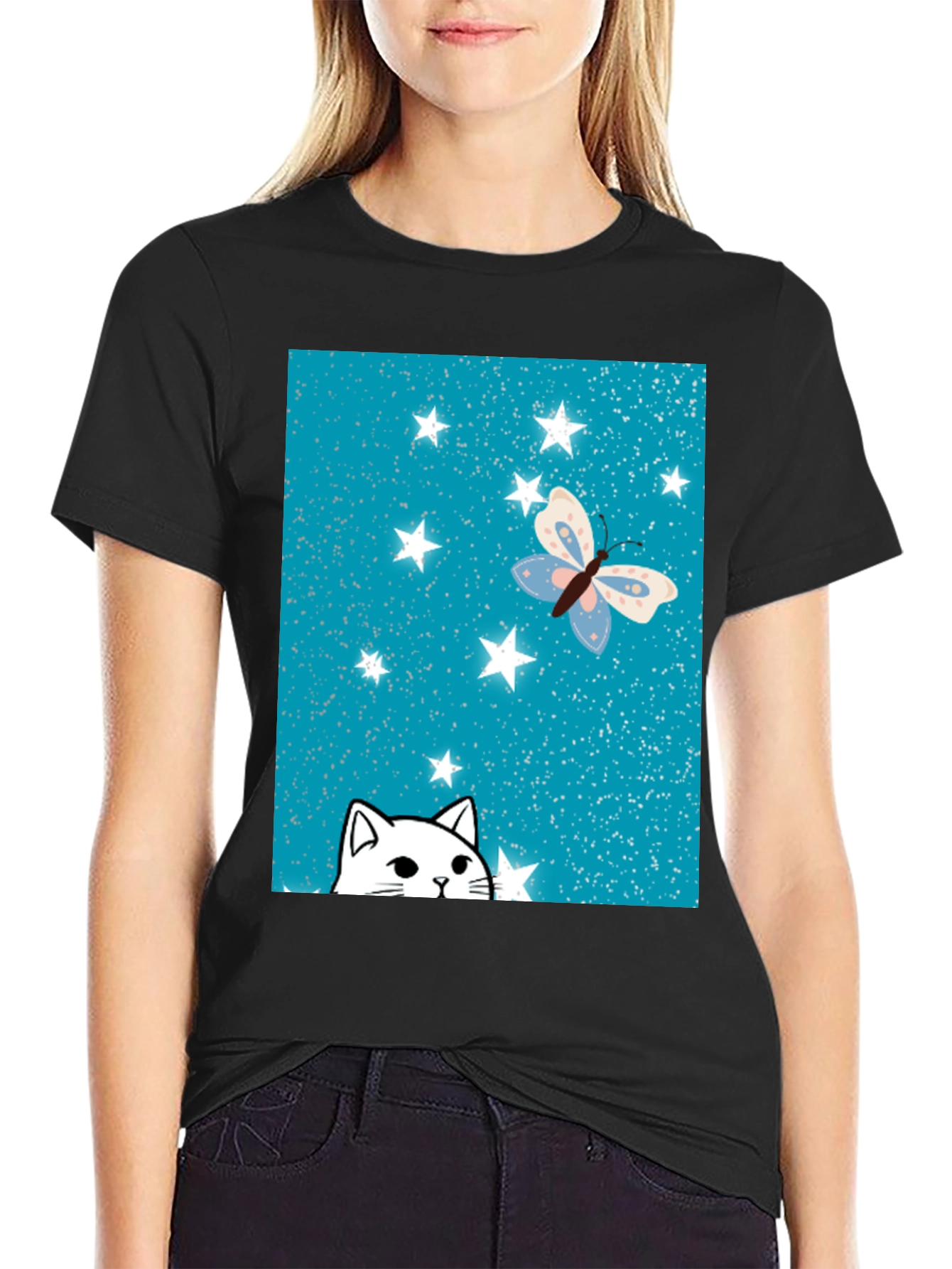 Cat & Butterfly Graphic Tee - 2
