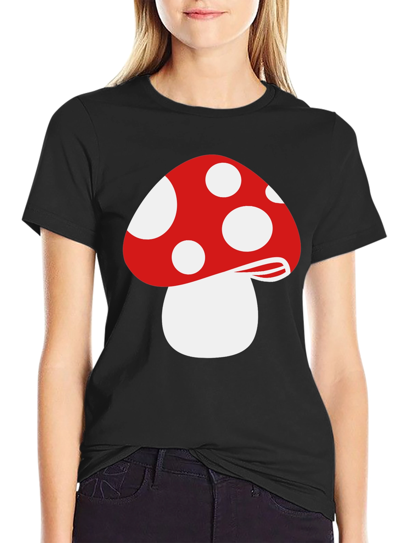 Black Red Mushroom Graphic Tee - Funky Black T-Shirt view 2