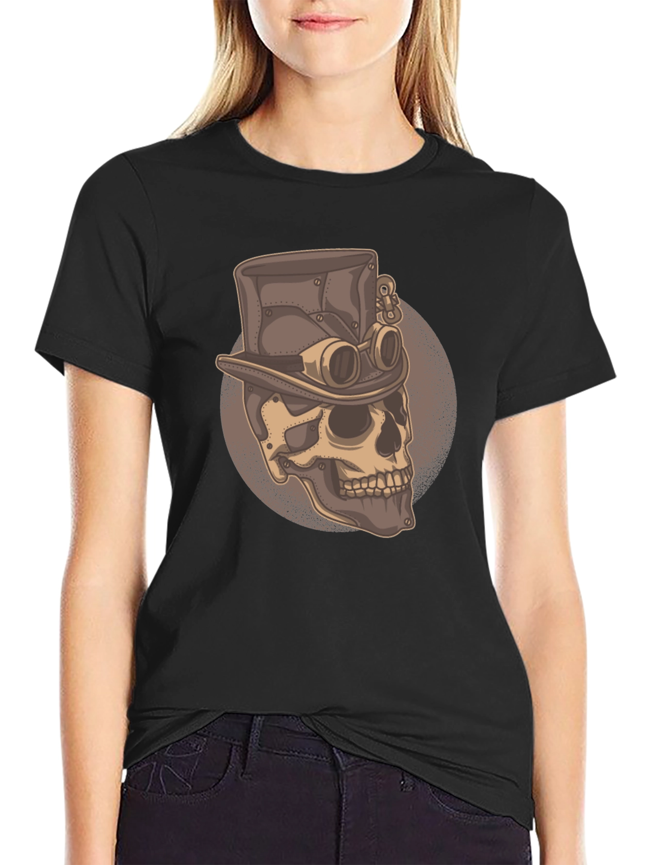 Black Steampunk Skull T-Shirt - Gothic Fashion Tee view 2