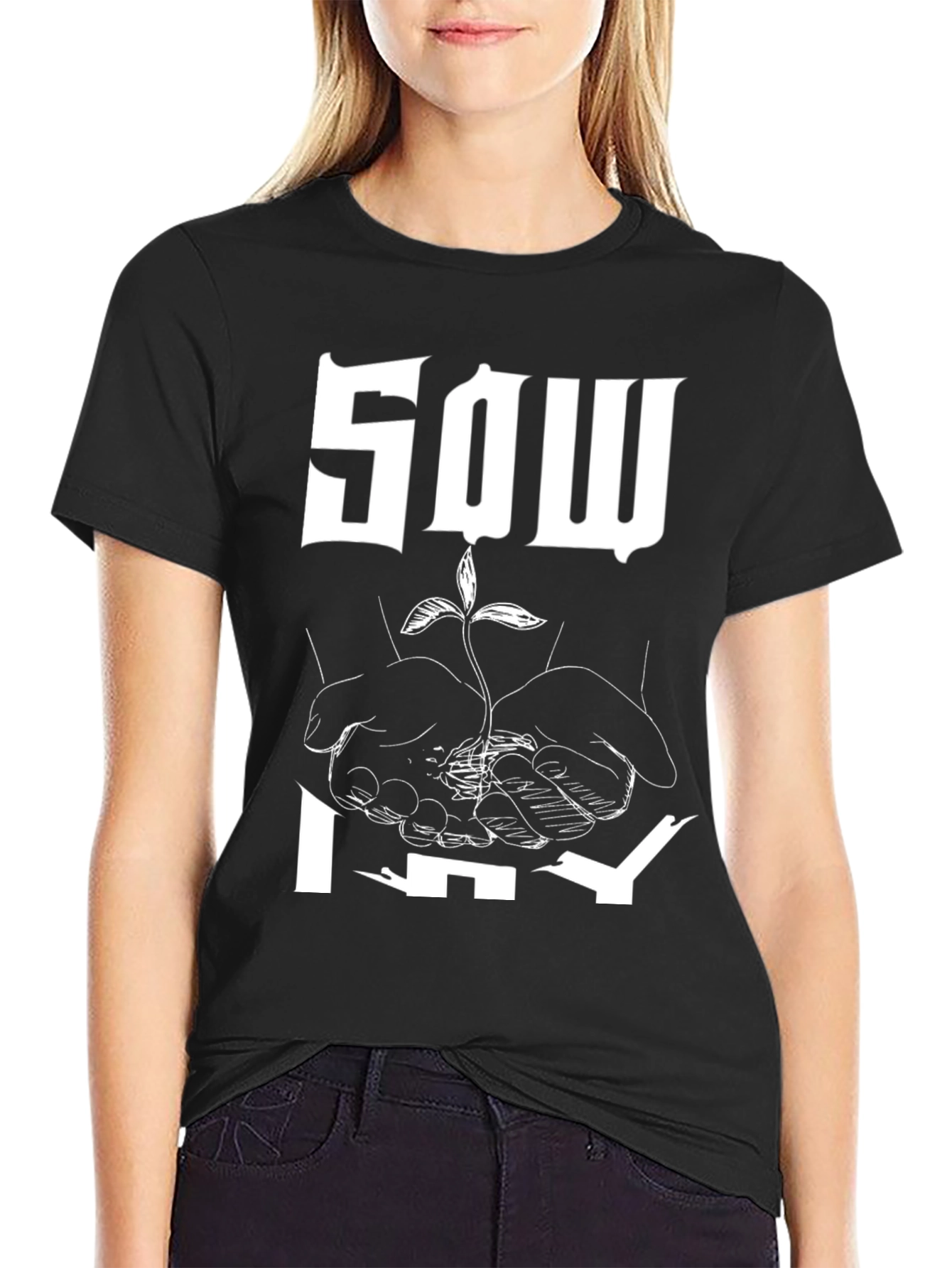 Black Sow Why Graphic T-Shirt - Black Cotton Tee view 2