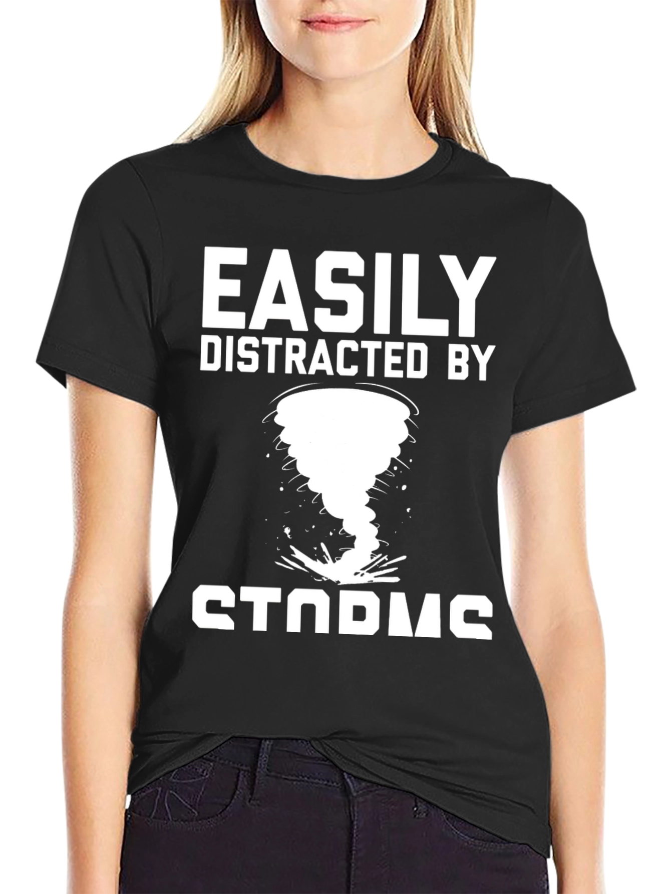 Black Easily Distracted By Storms T-Shirt view 2