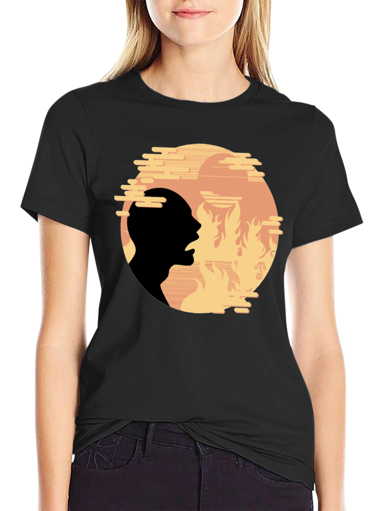 Black Fiery Silhouette Graphic Tee - Bold Statement Shirt view 2