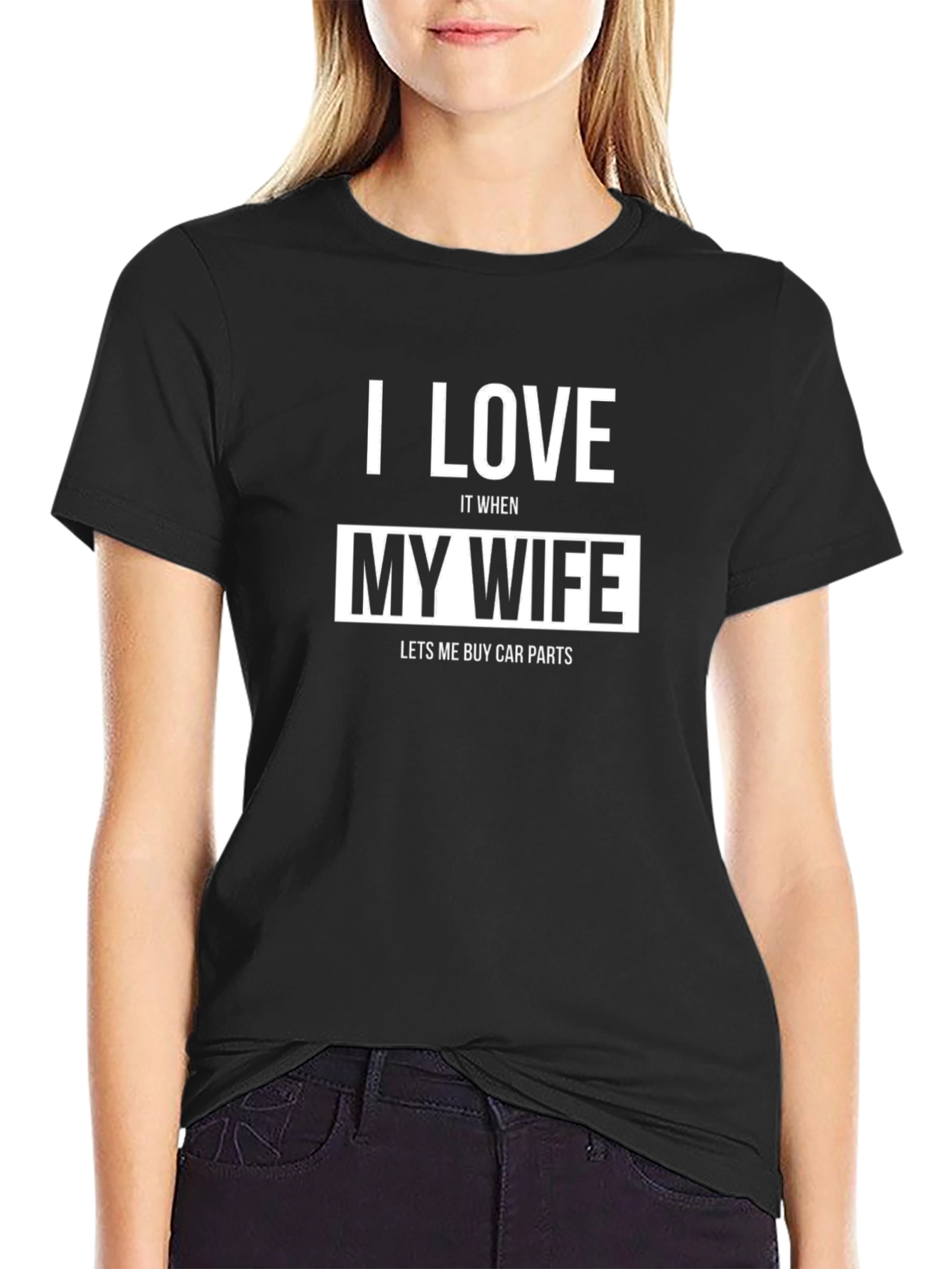 Black I Love My Wife Car Parts Men's T-Shirt view 2