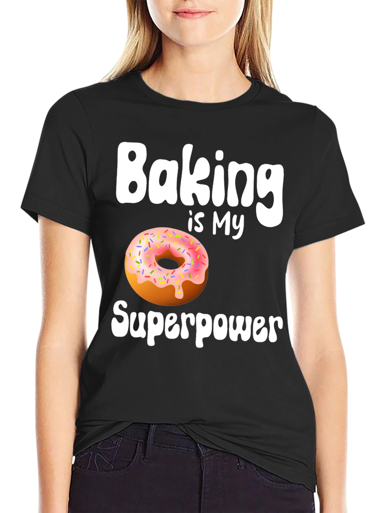 Black Baking is My Superpower Donut T-Shirt view 2