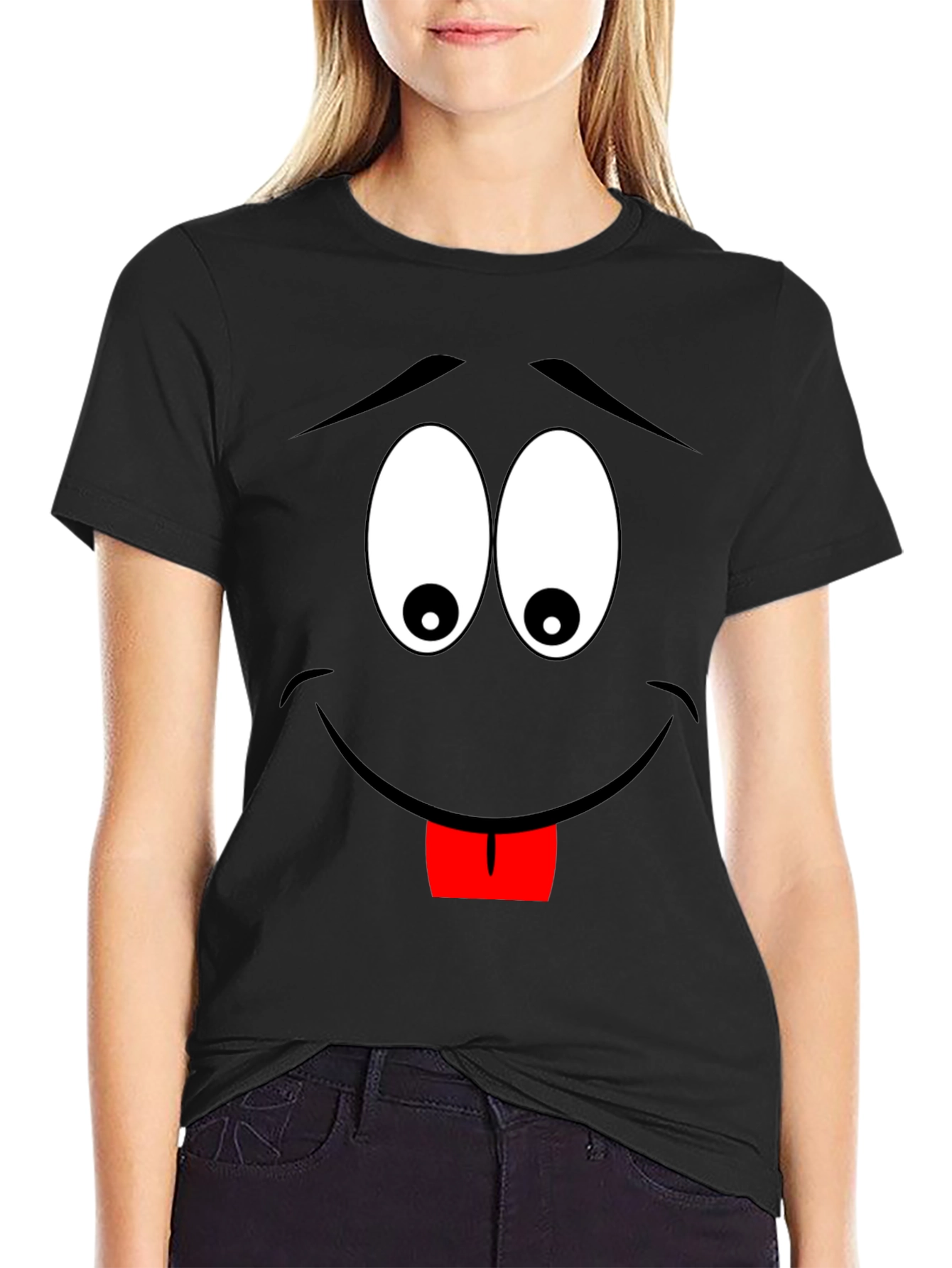 Black Cartoon Face Black T-Shirt view 2