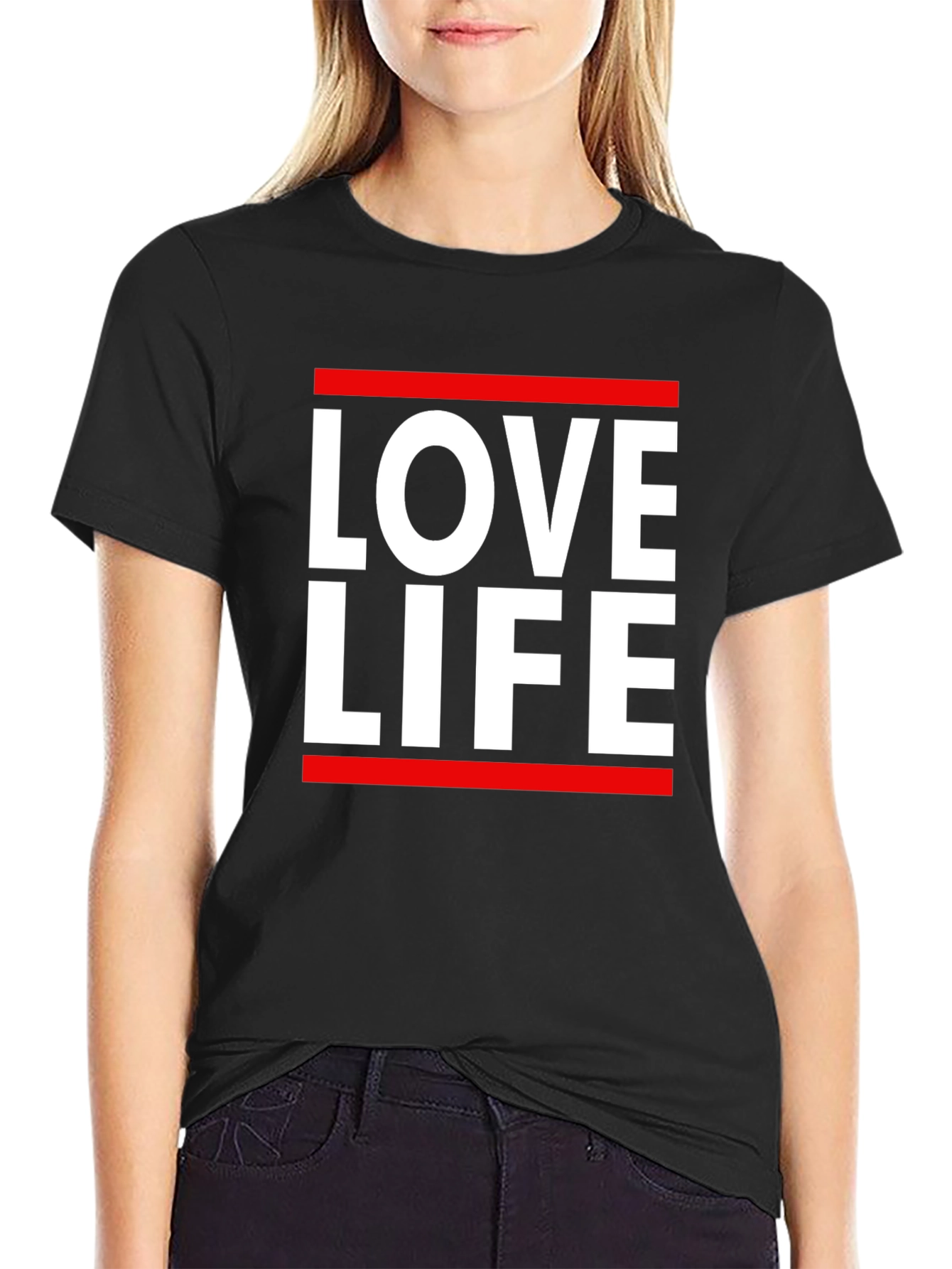 Black Love Life Graphic Tee - Black Cotton Casual T-Shirt view 2