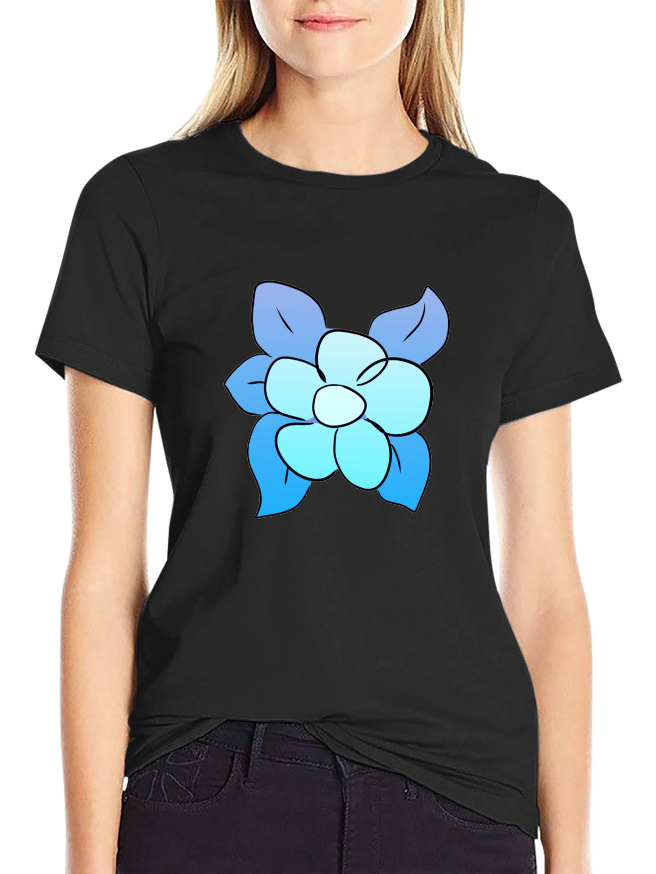 Black Blue Flower Graphic Tee - Casual Comfort view 2