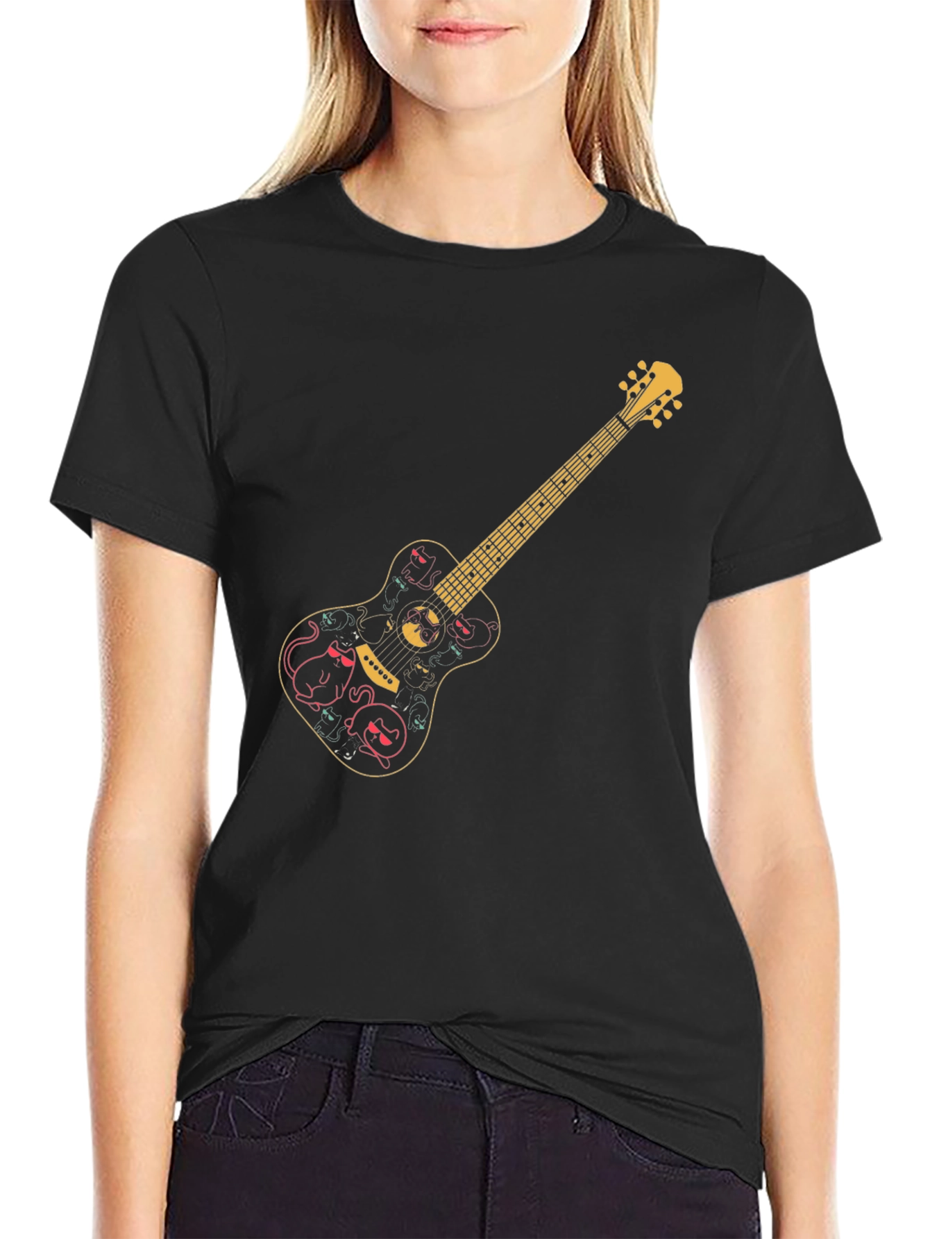 Black Guitar Cat Halloween T-Shirt view 2