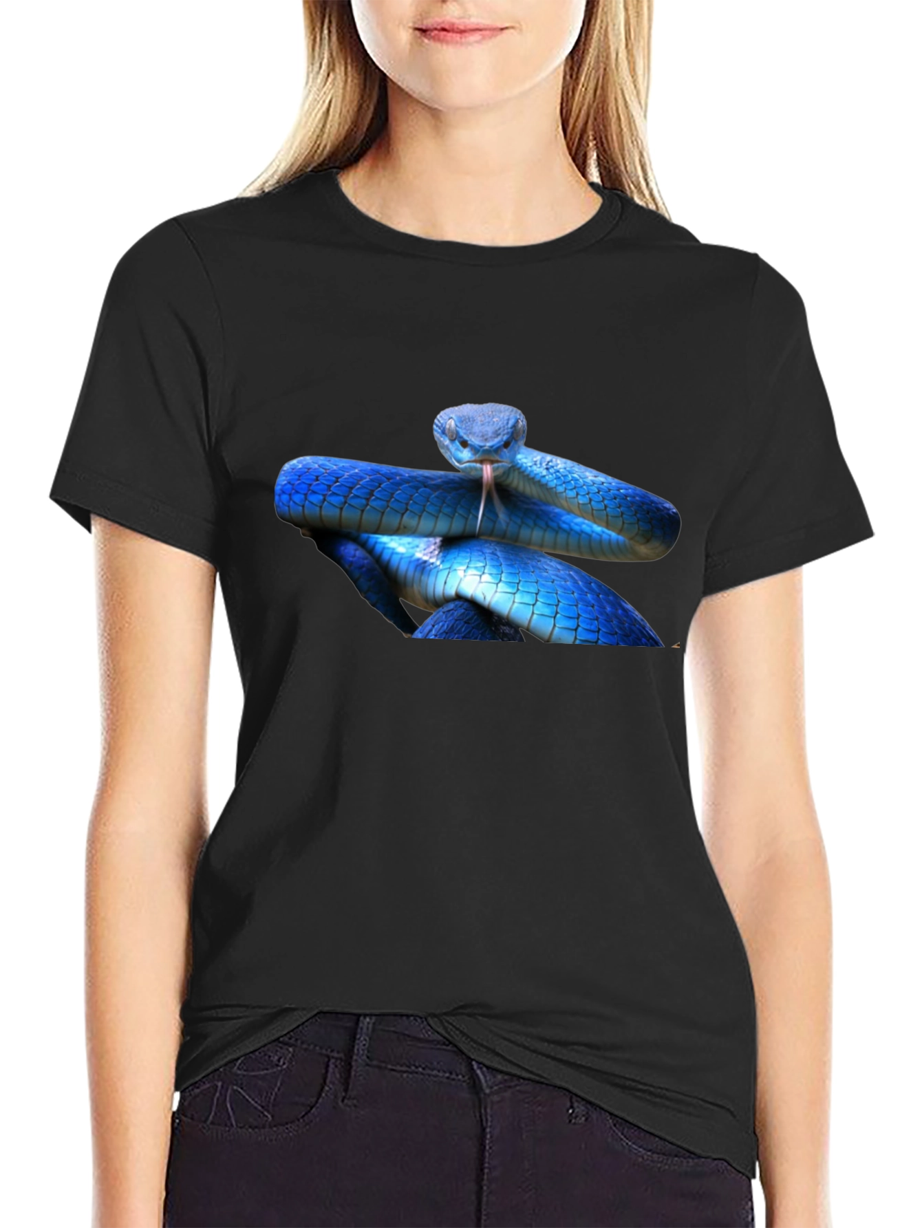 Black Blue Snake Graphic T-Shirt - Bold Reptile Design view 2