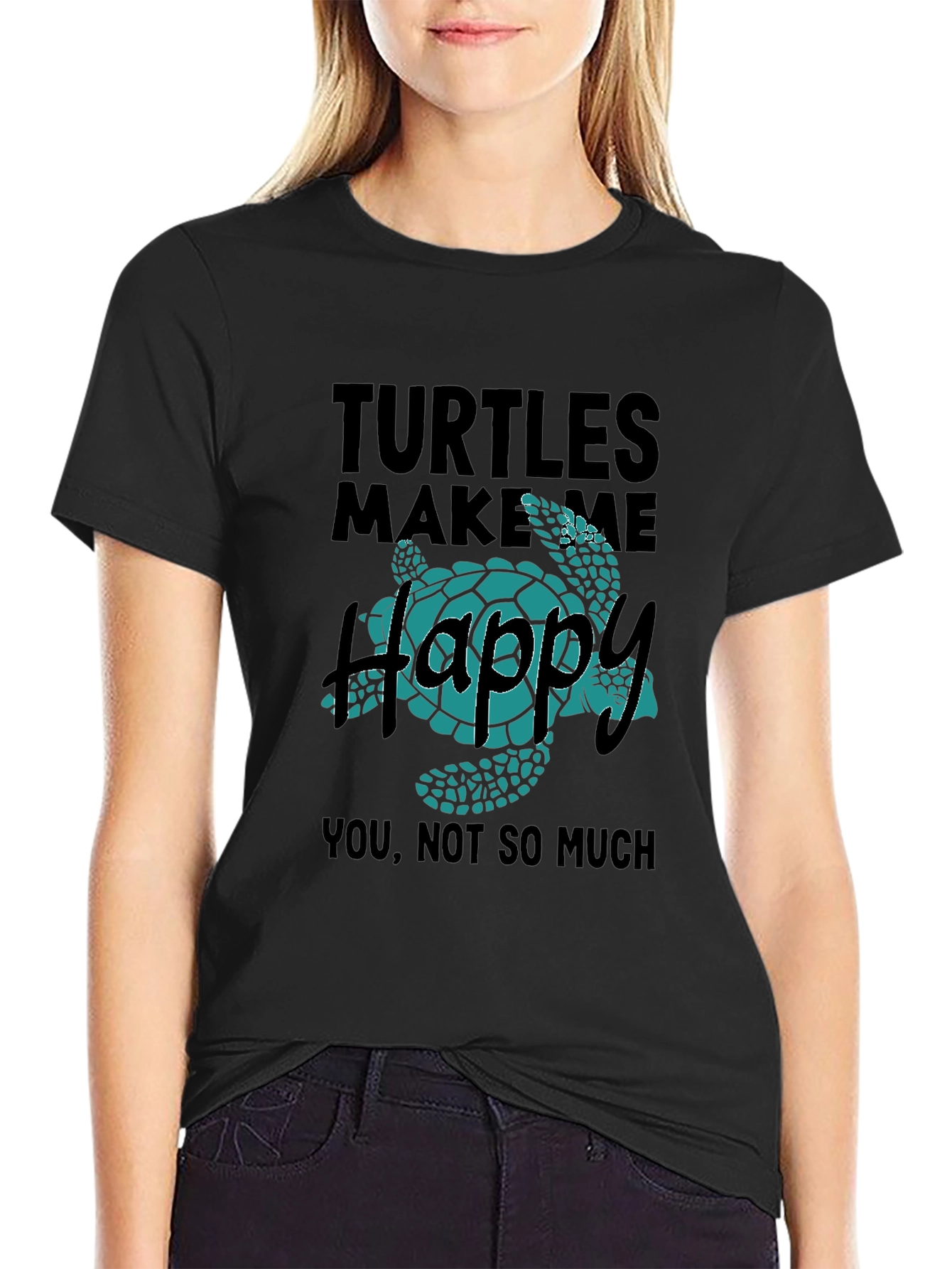 Black Turtles Make Me Happy Graphic T-Shirt view 2